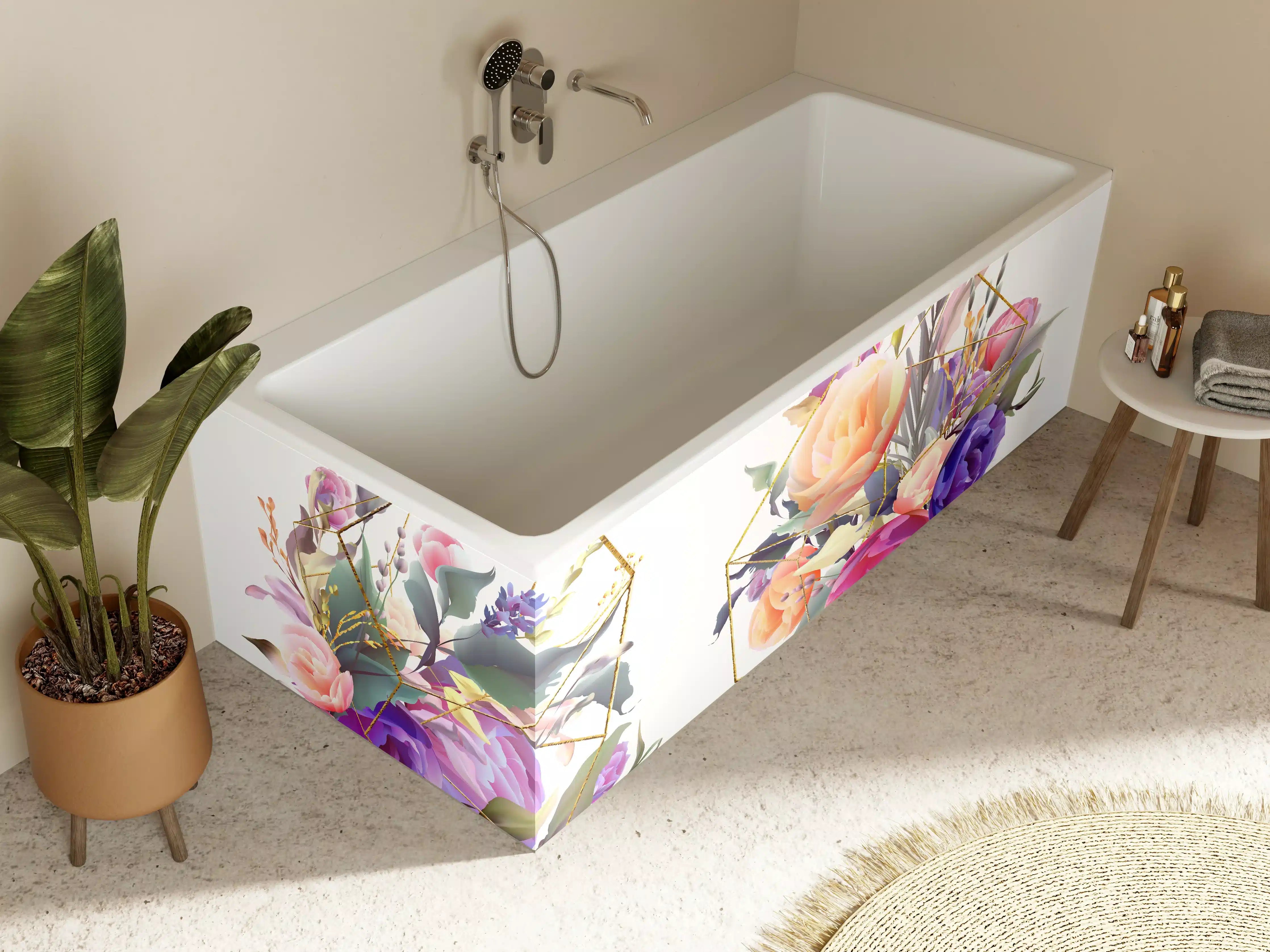 Badewannen-Rückwand - Geometrische Blumen Goldglanz