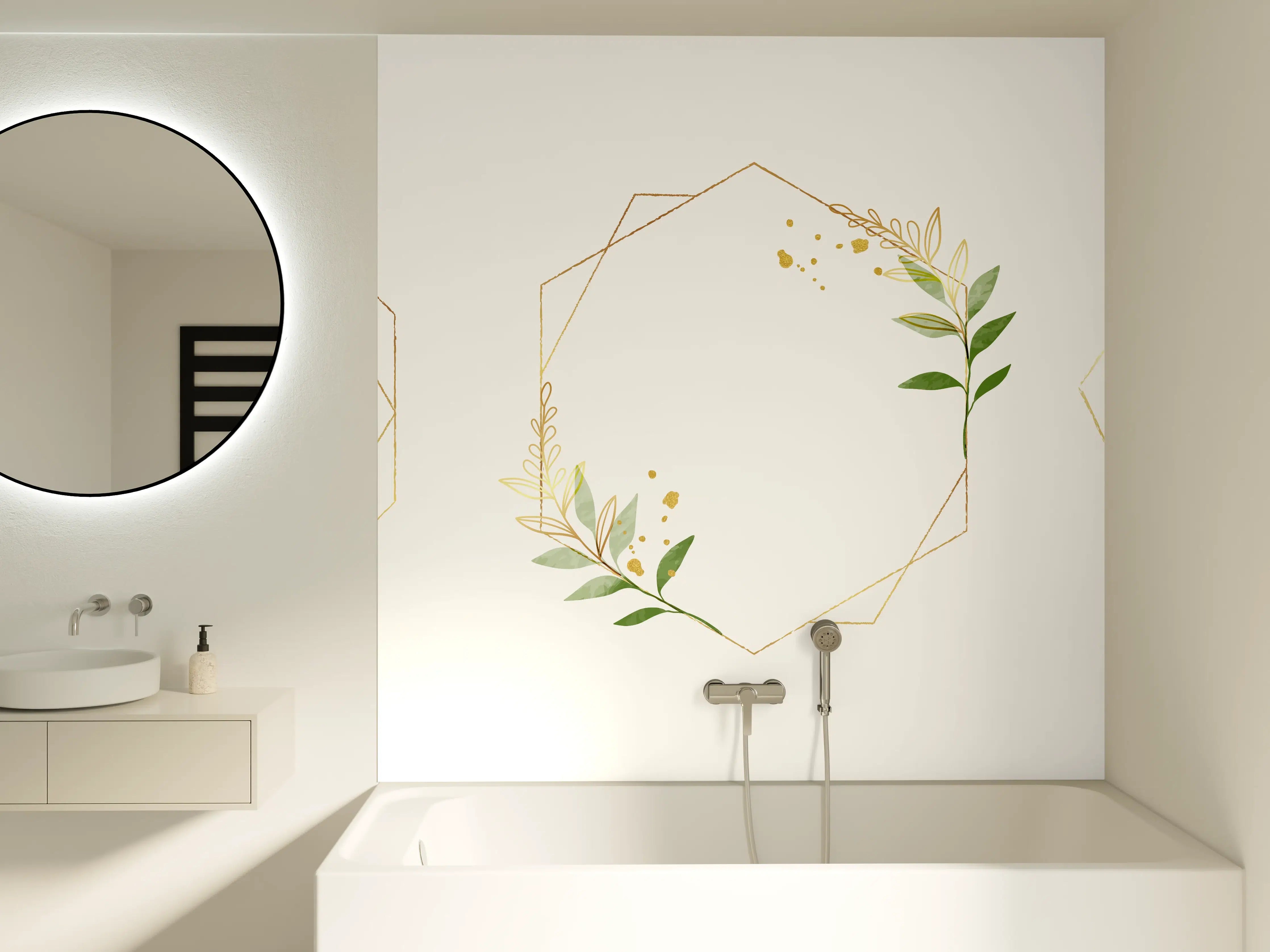 Badewannen-Rückwand - Geometrische Blumenrahmen Gold