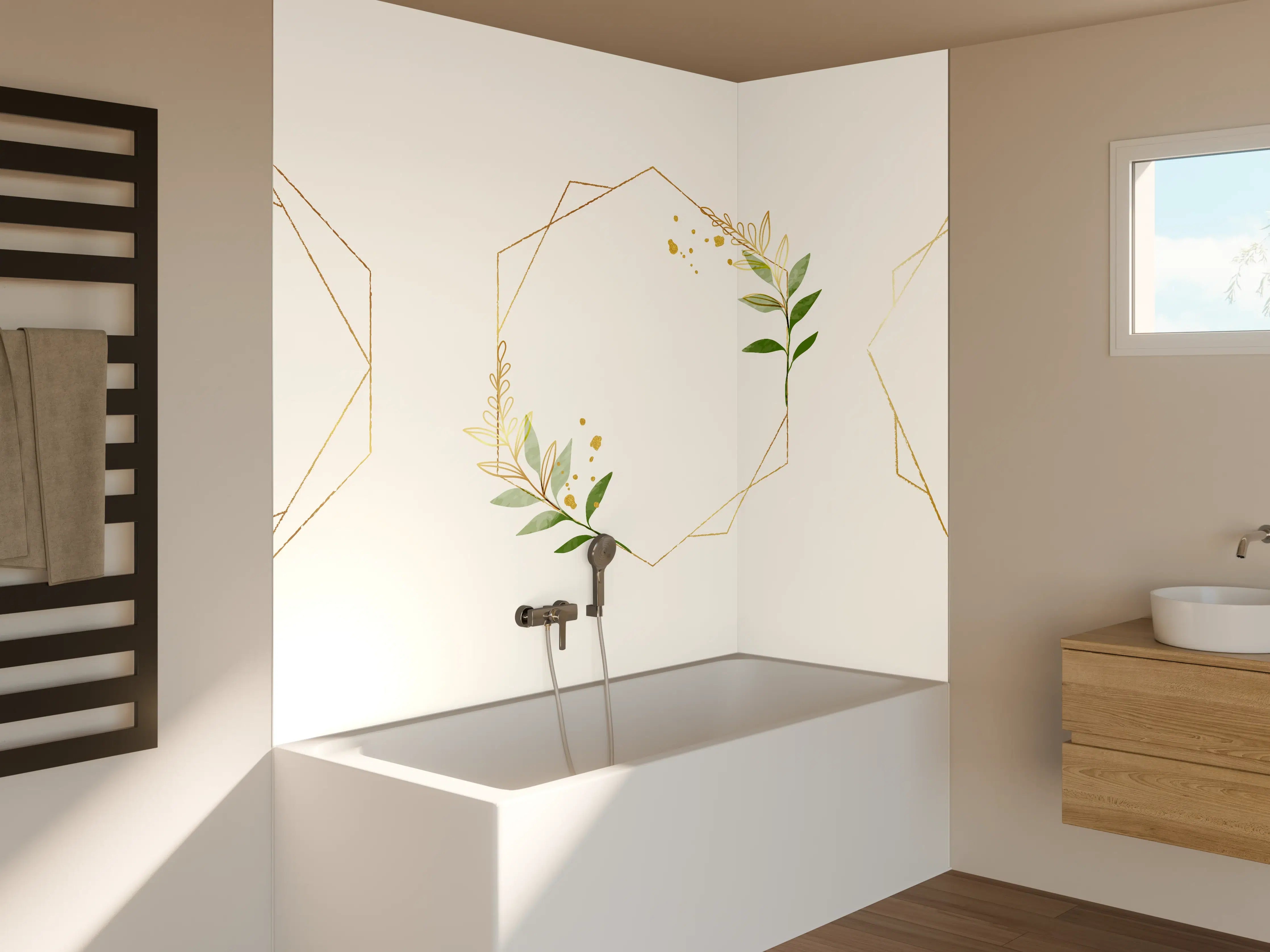 Badewannen-Rückwand - Geometrische Blumenrahmen Gold