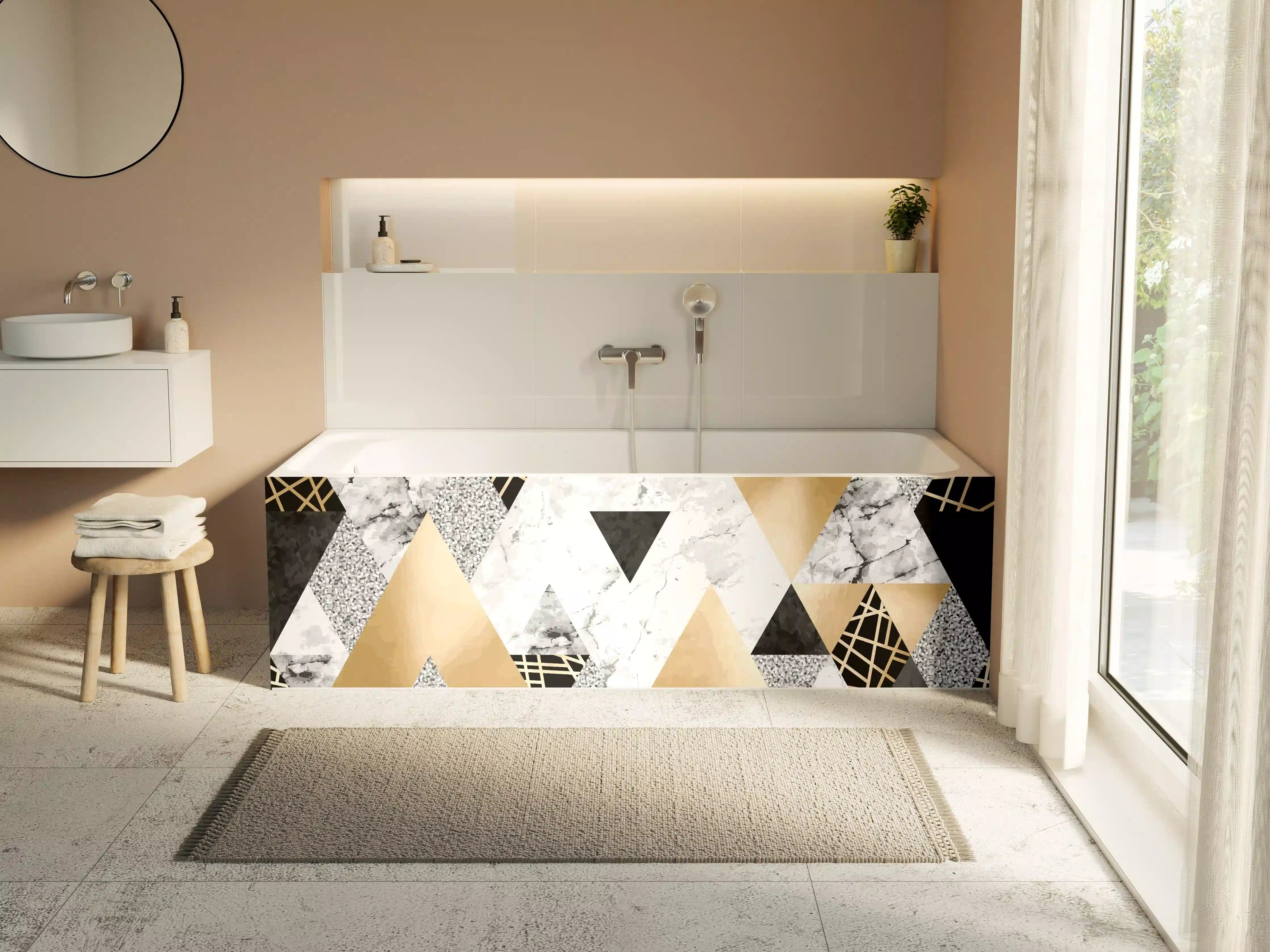 Badewannen-Rückwand - Geometrische Gold-Schwarz-Weiß-Muster