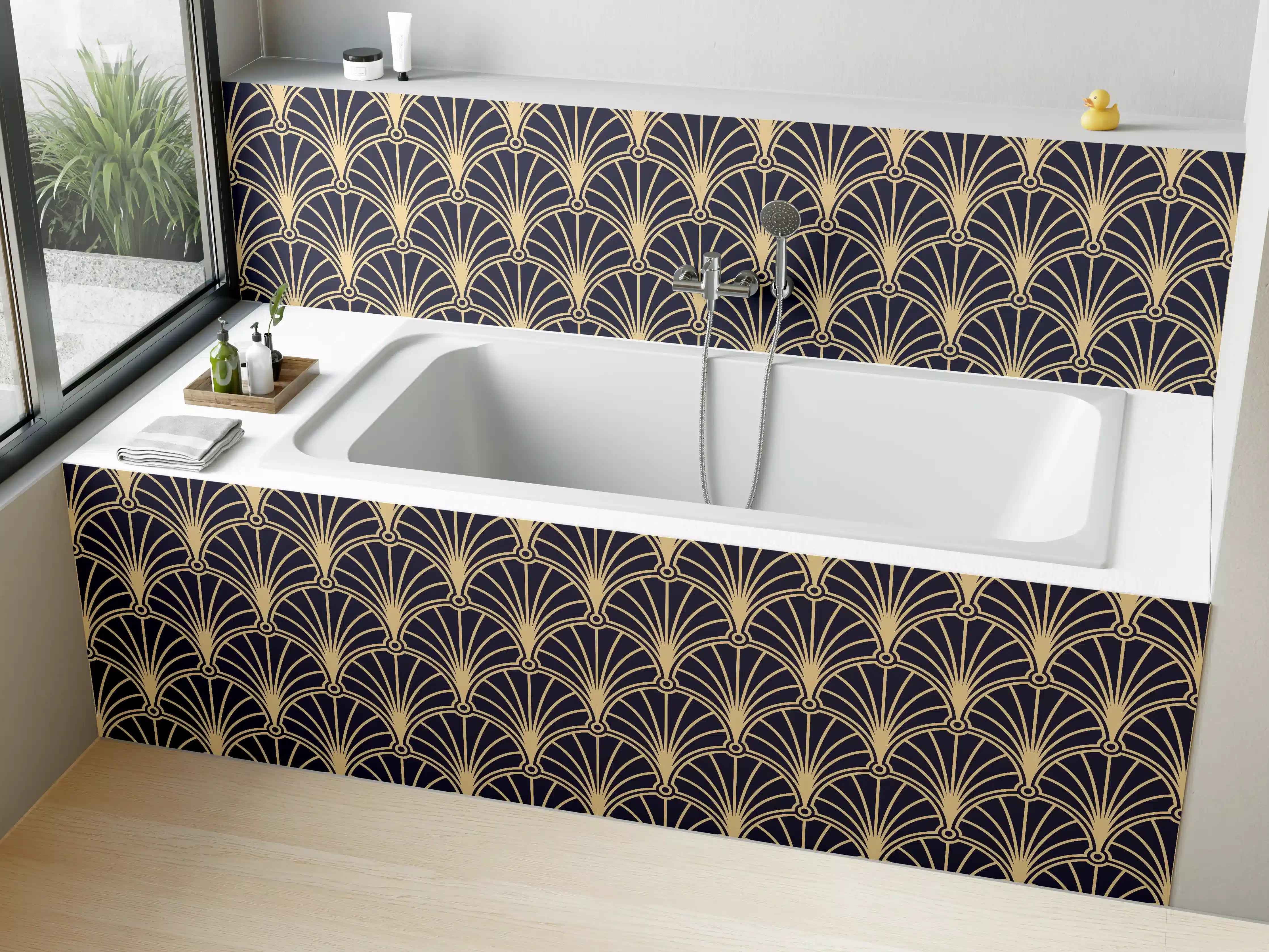 Badewannen-Rückwand - Geometrische Goldmuster Tapete