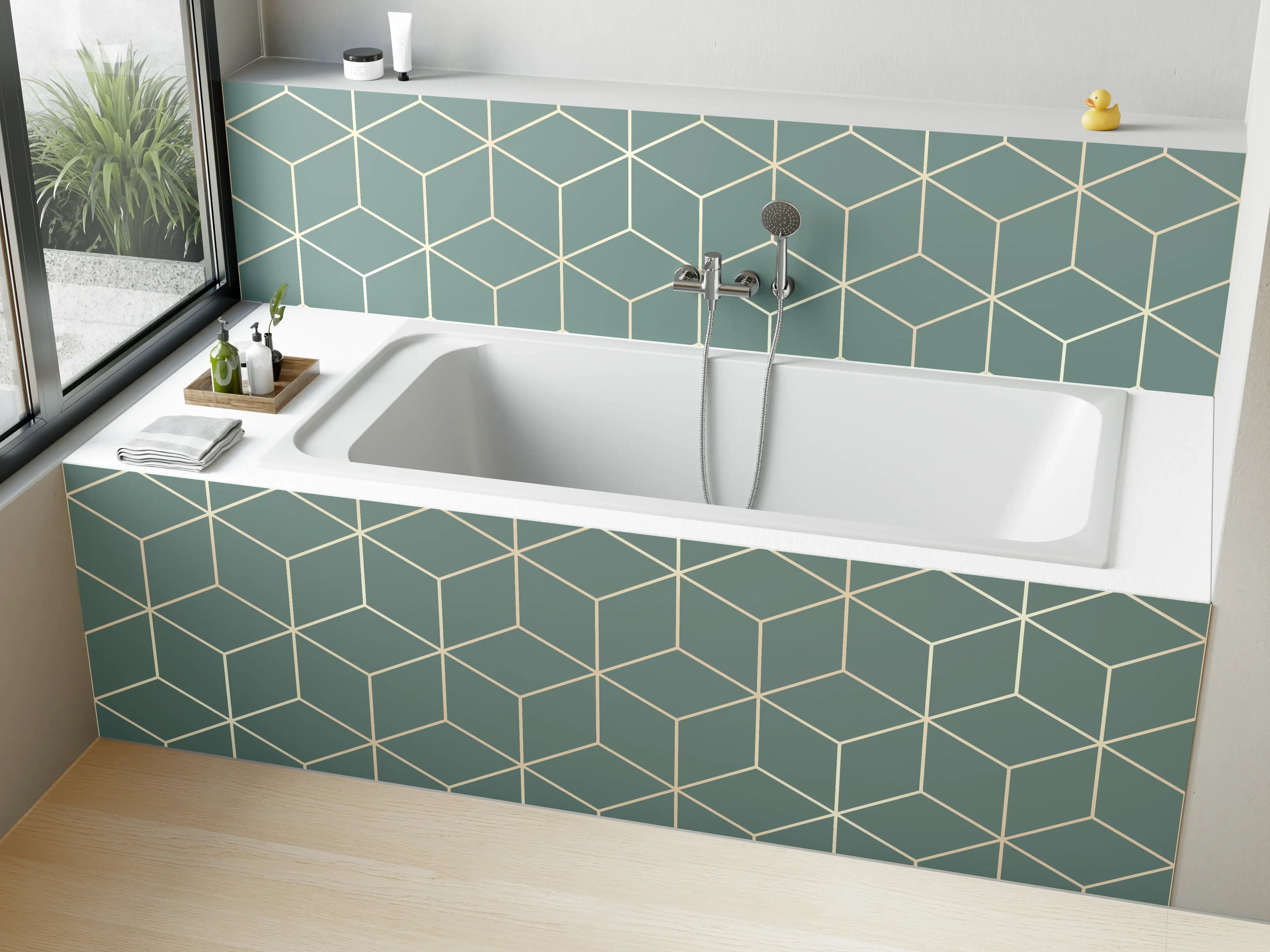 Badewannen-Rückwand - Geometrische Grau-Muster Tapete