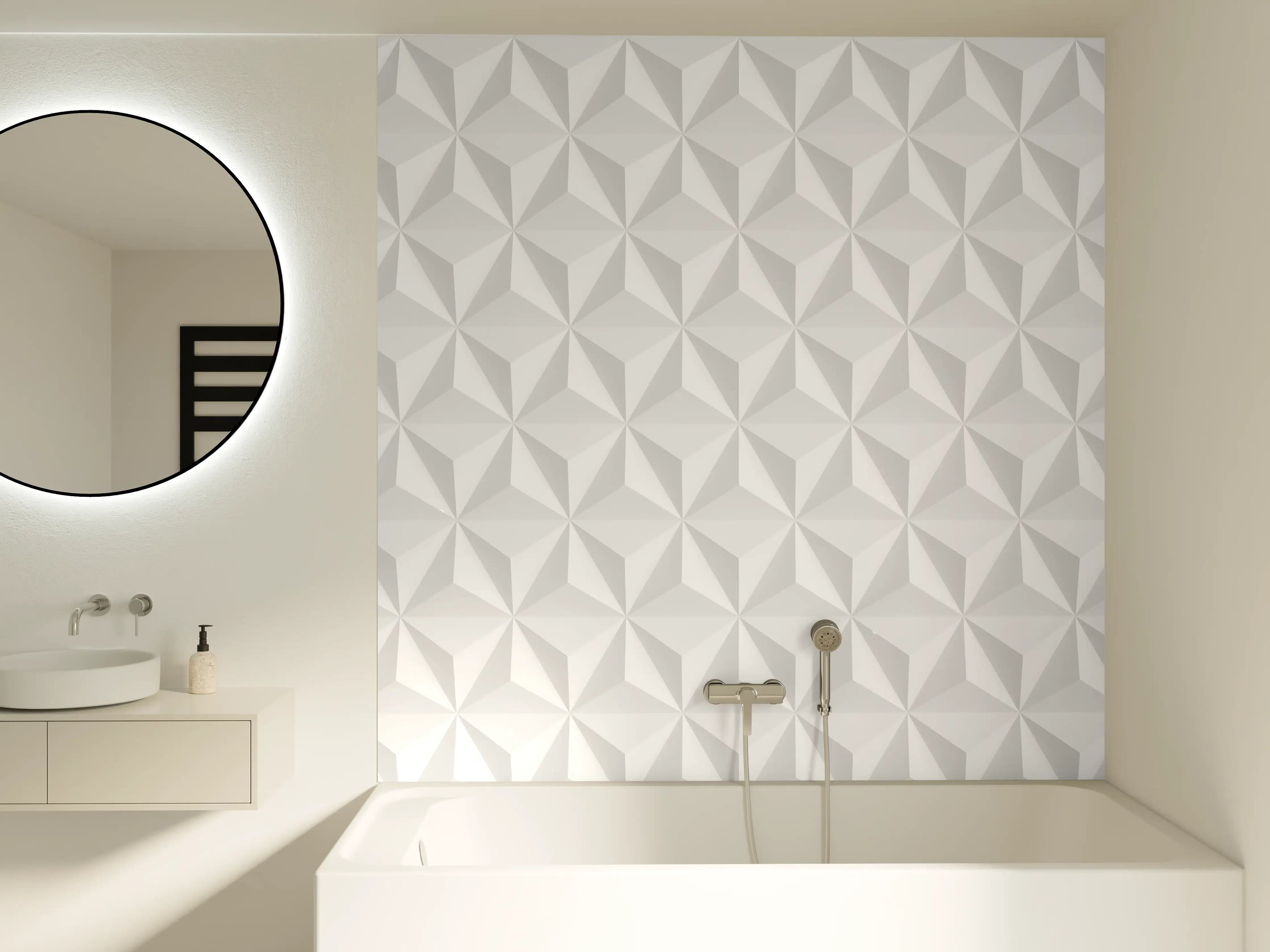Badewannen-Rückwand - Geometrische Weiß-Grau 3D Textur