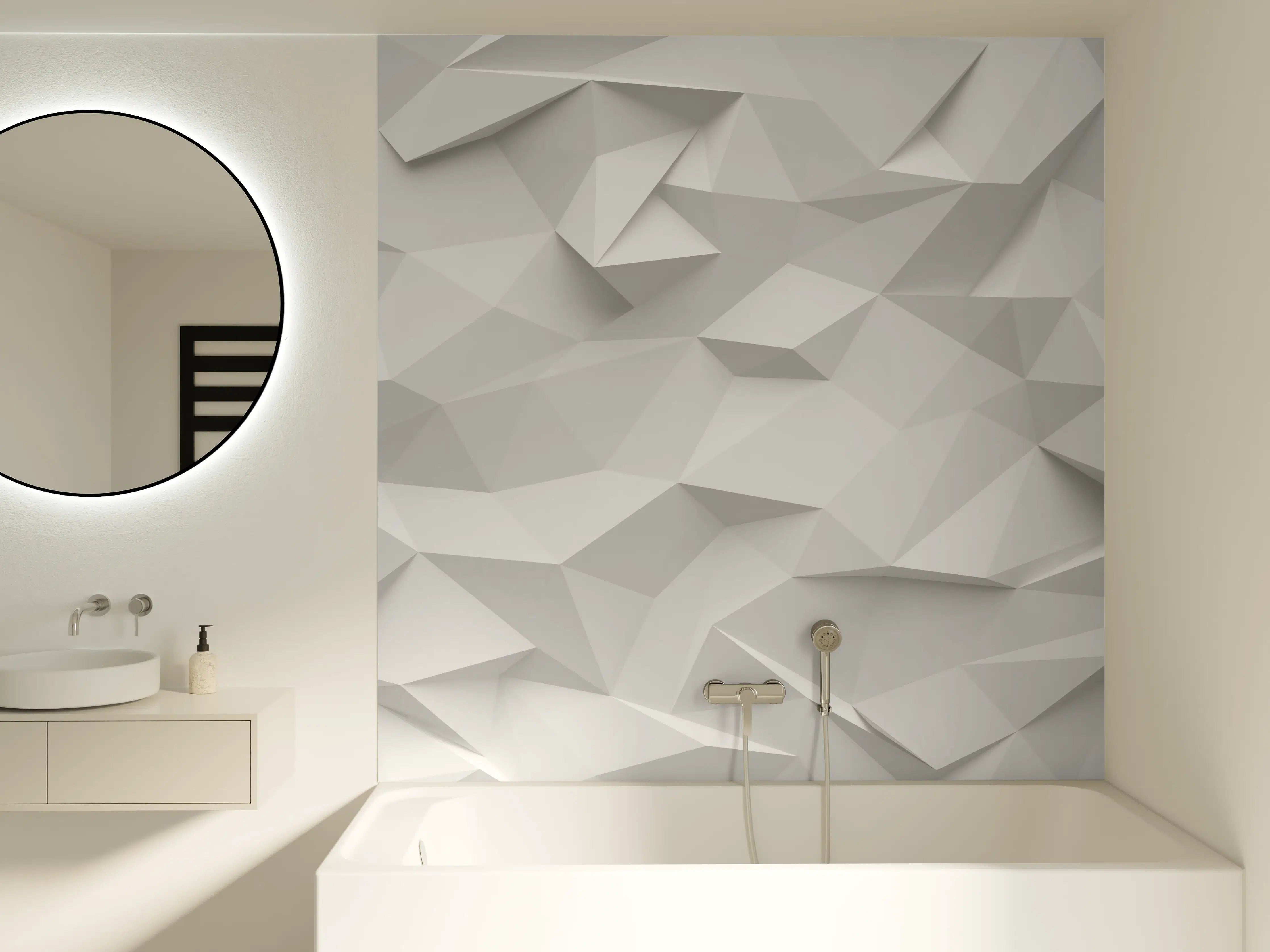 Badewannen-Rückwand - Geometrische Weiß-Grau Textur