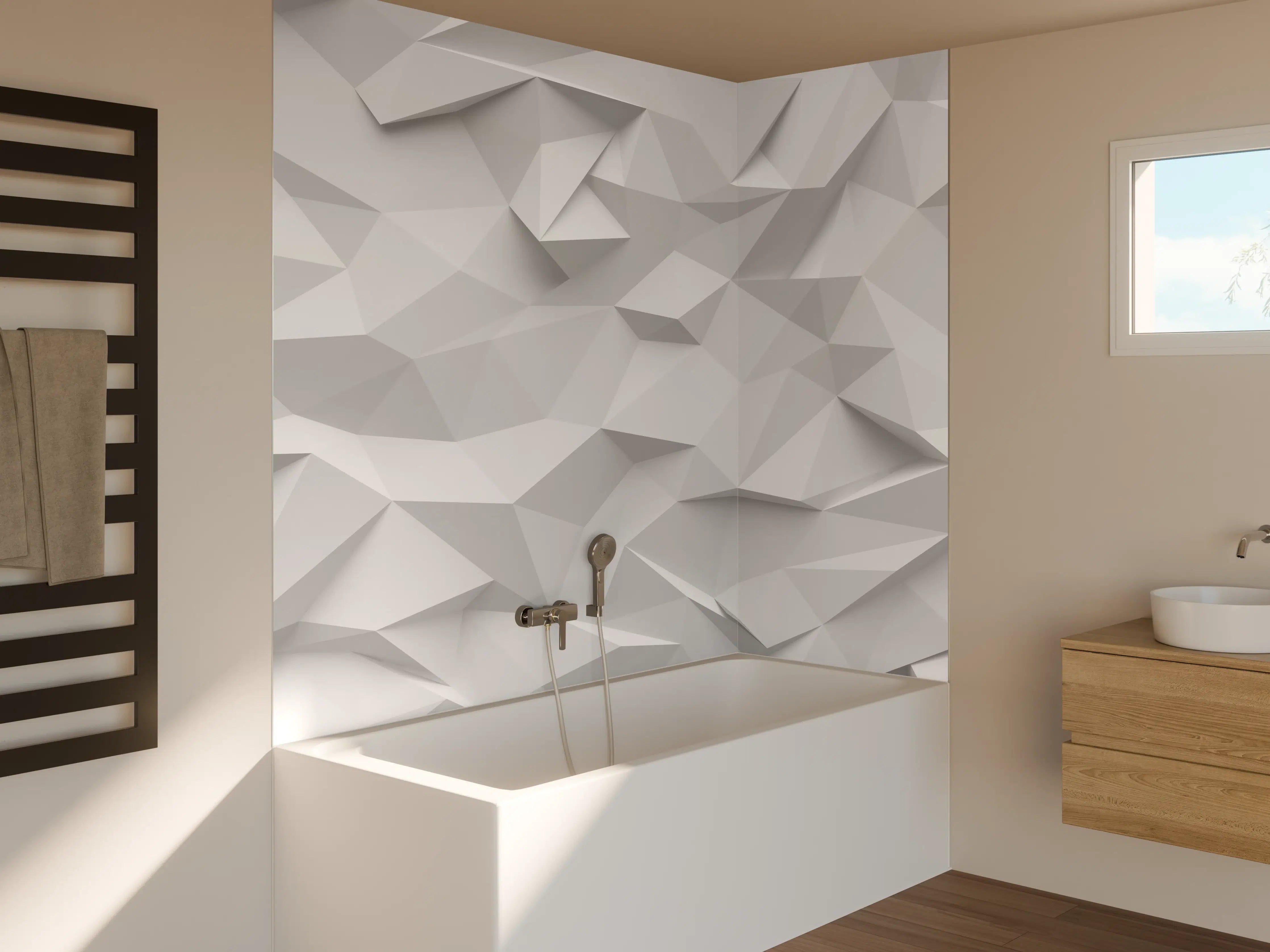 Badewannen-Rückwand - Geometrische Weiß-Grau Textur