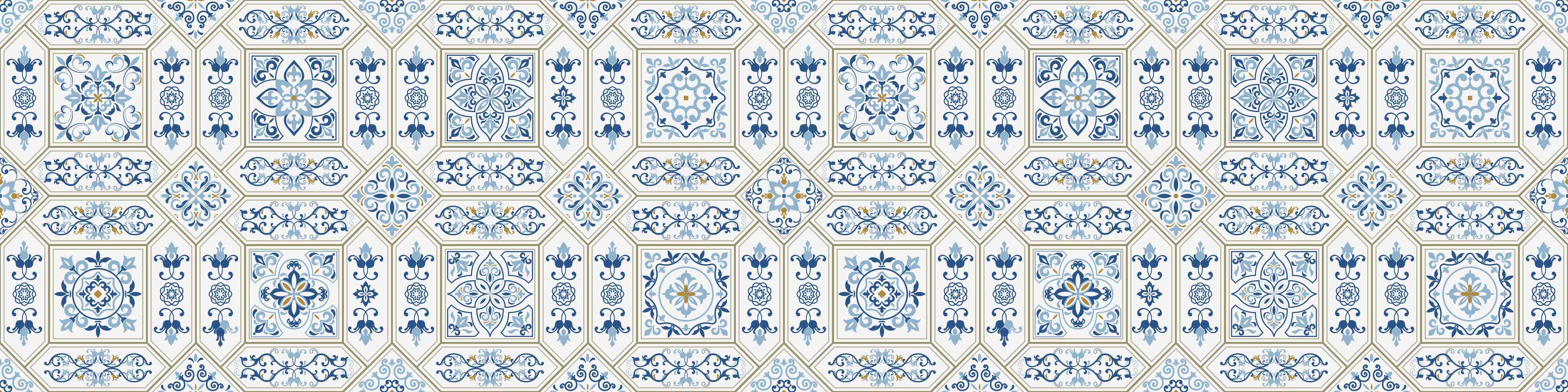 Badewannen-Rückwand-Geometrisches Blau-Weiß-Muster