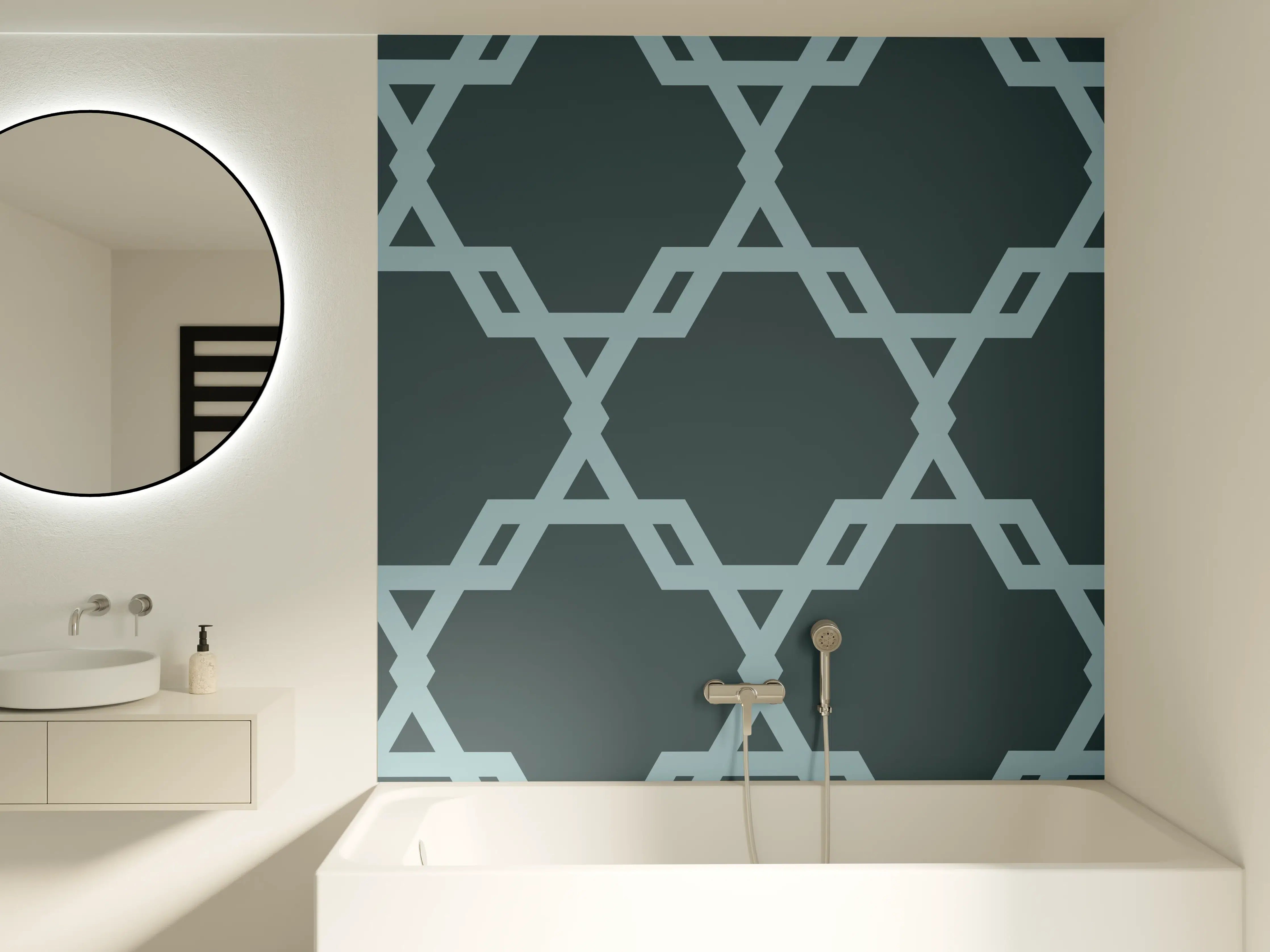 Badewannen-Rückwand - Geometrisches Blaugrau Muster
