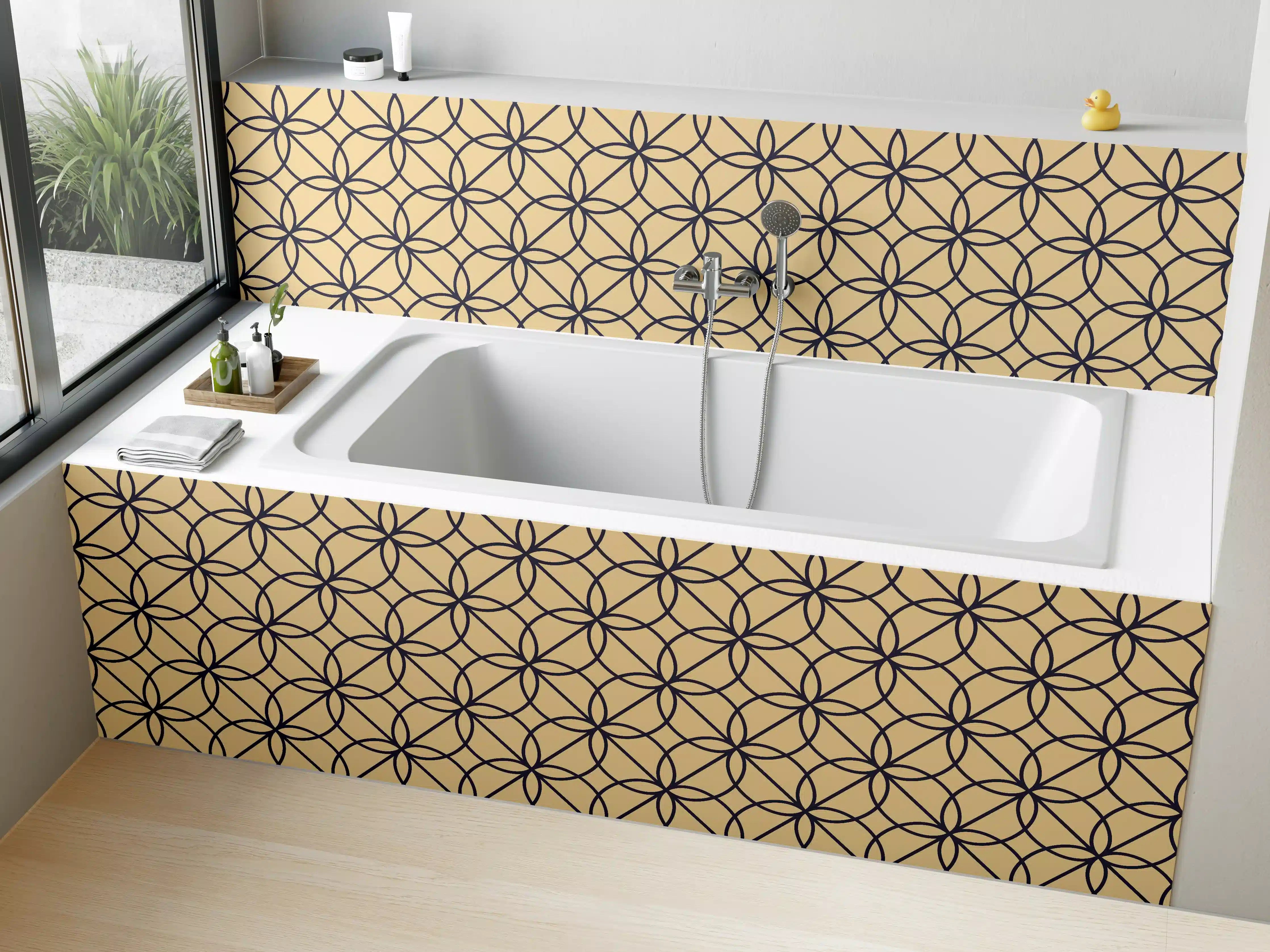 Badewannen-Rückwand - Geometrisches Gelb-Schwarz Muster