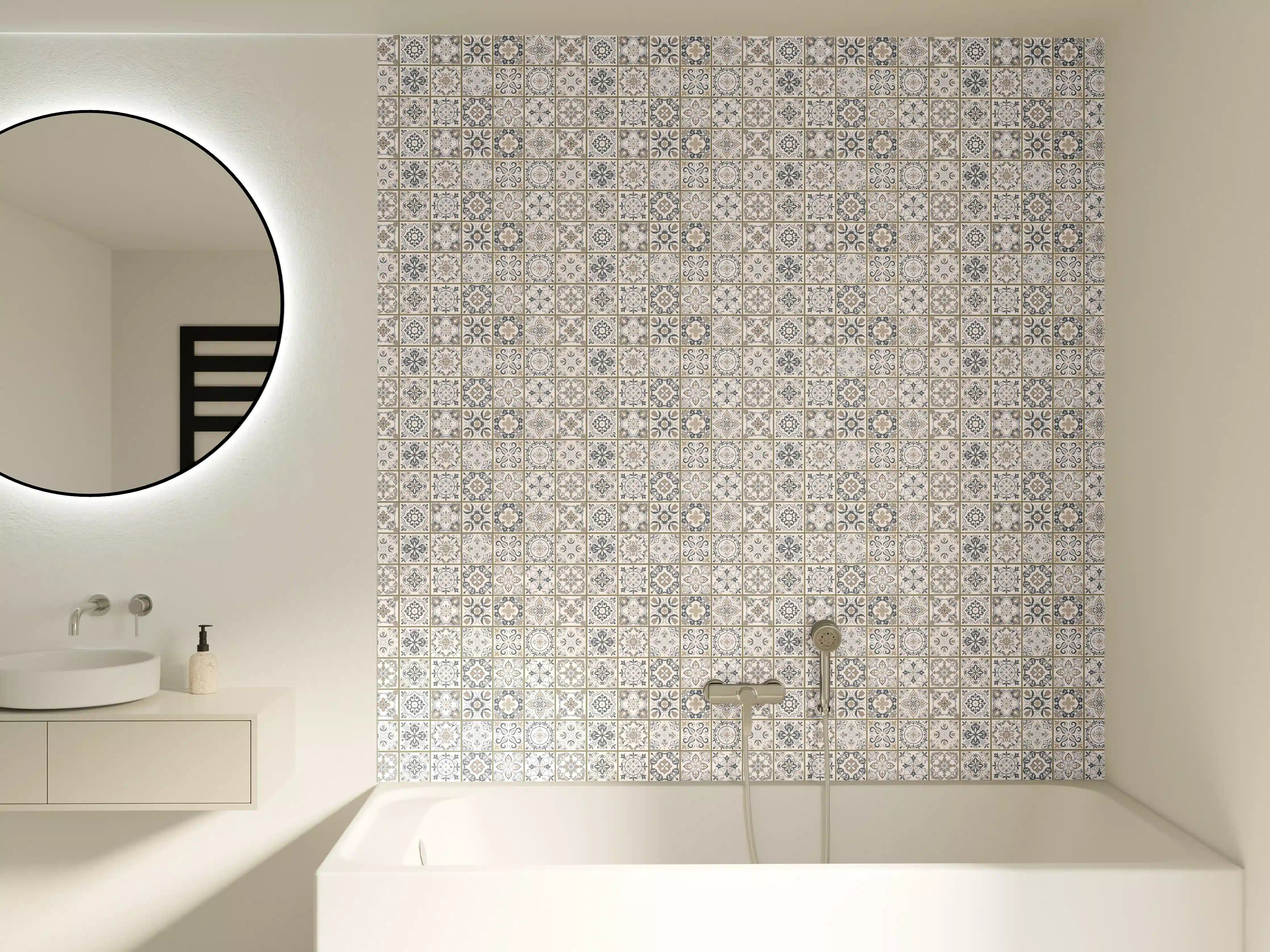 Badewannen-Rückwand - Geometrisches Grau-Weiß Muster