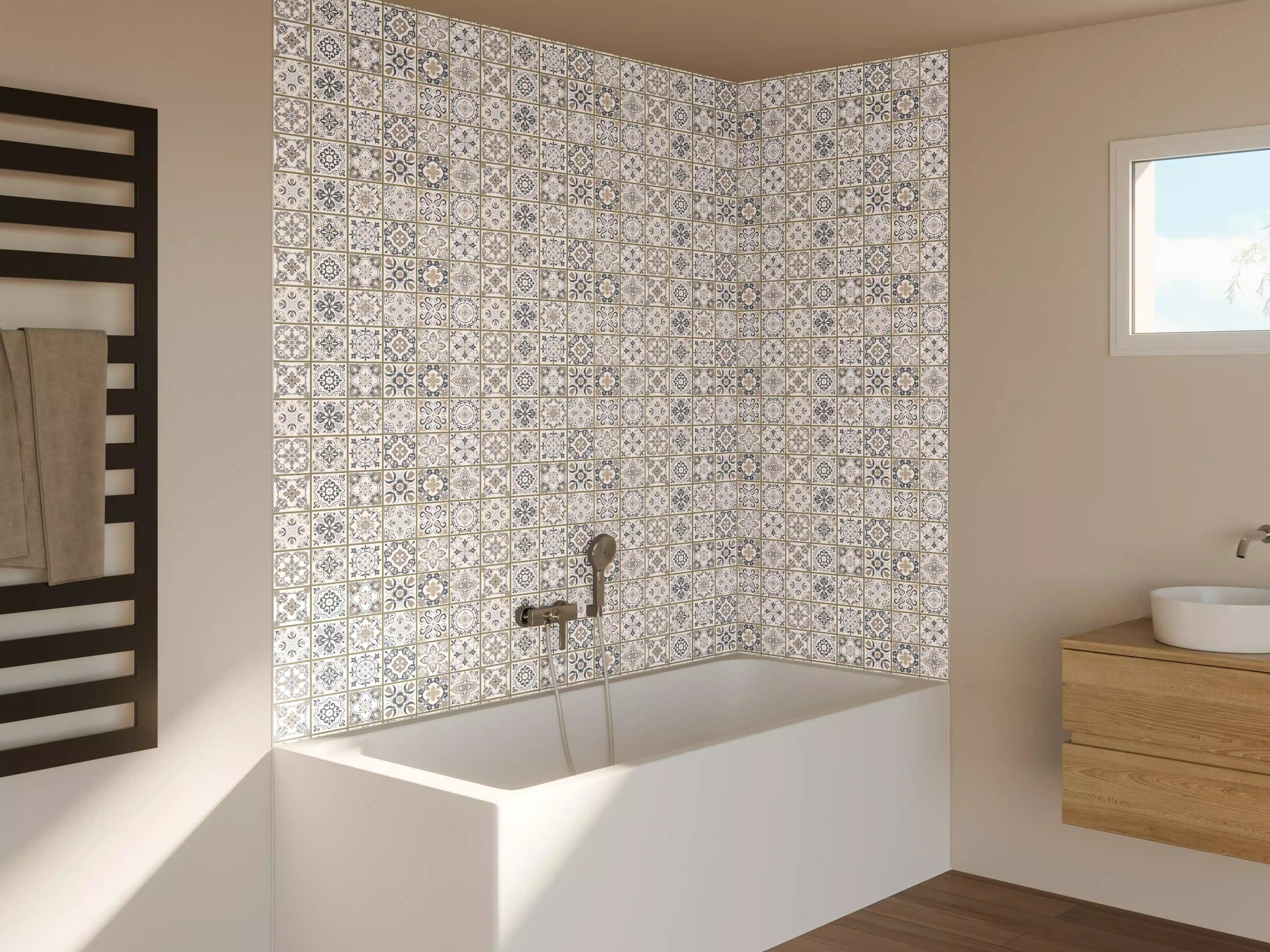 Badewannen-Rückwand - Geometrisches Grau-Weiß Muster