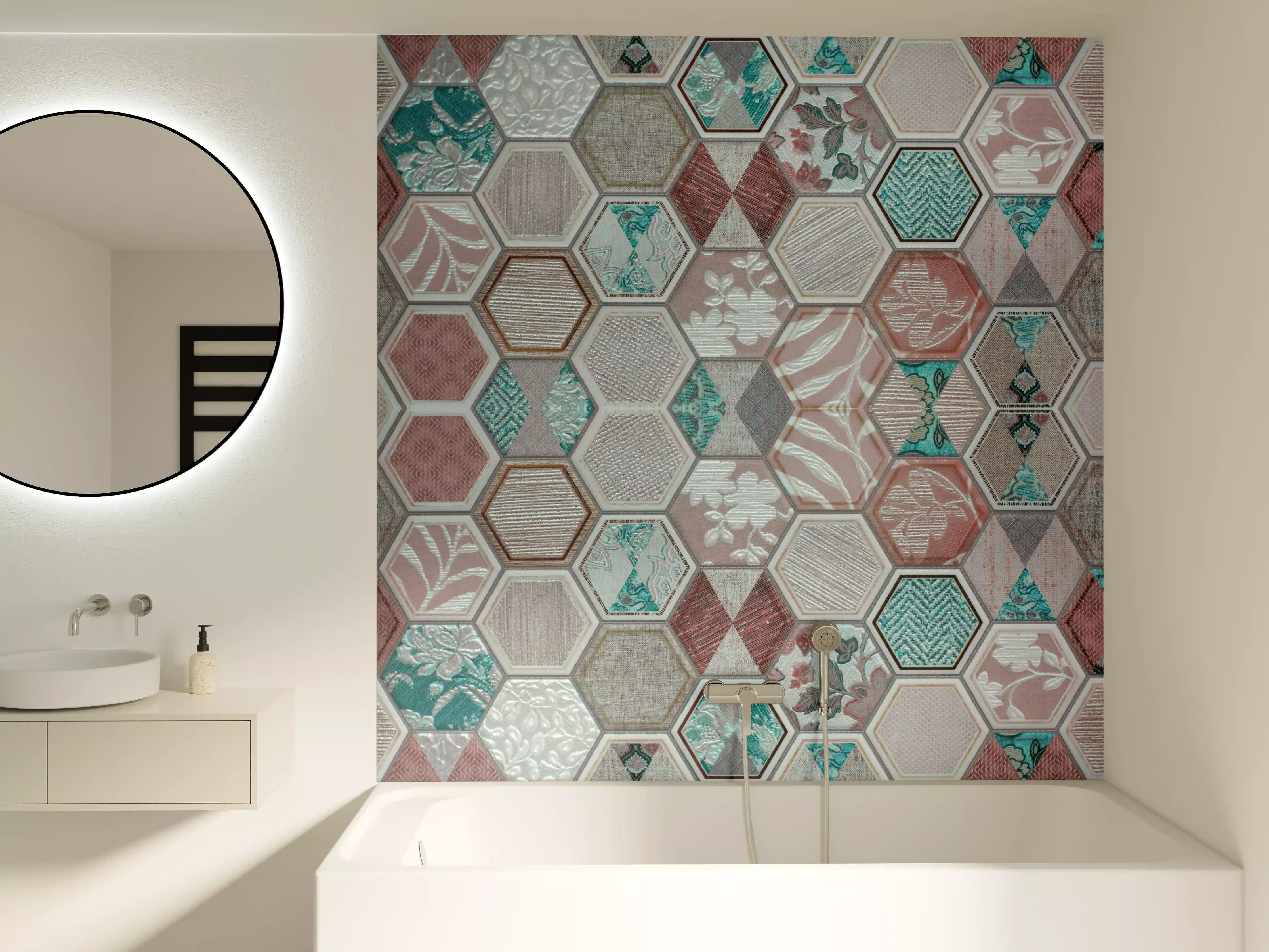 Badewannen-Rückwand - Geometrisches Hexagon-Mosaikmuster