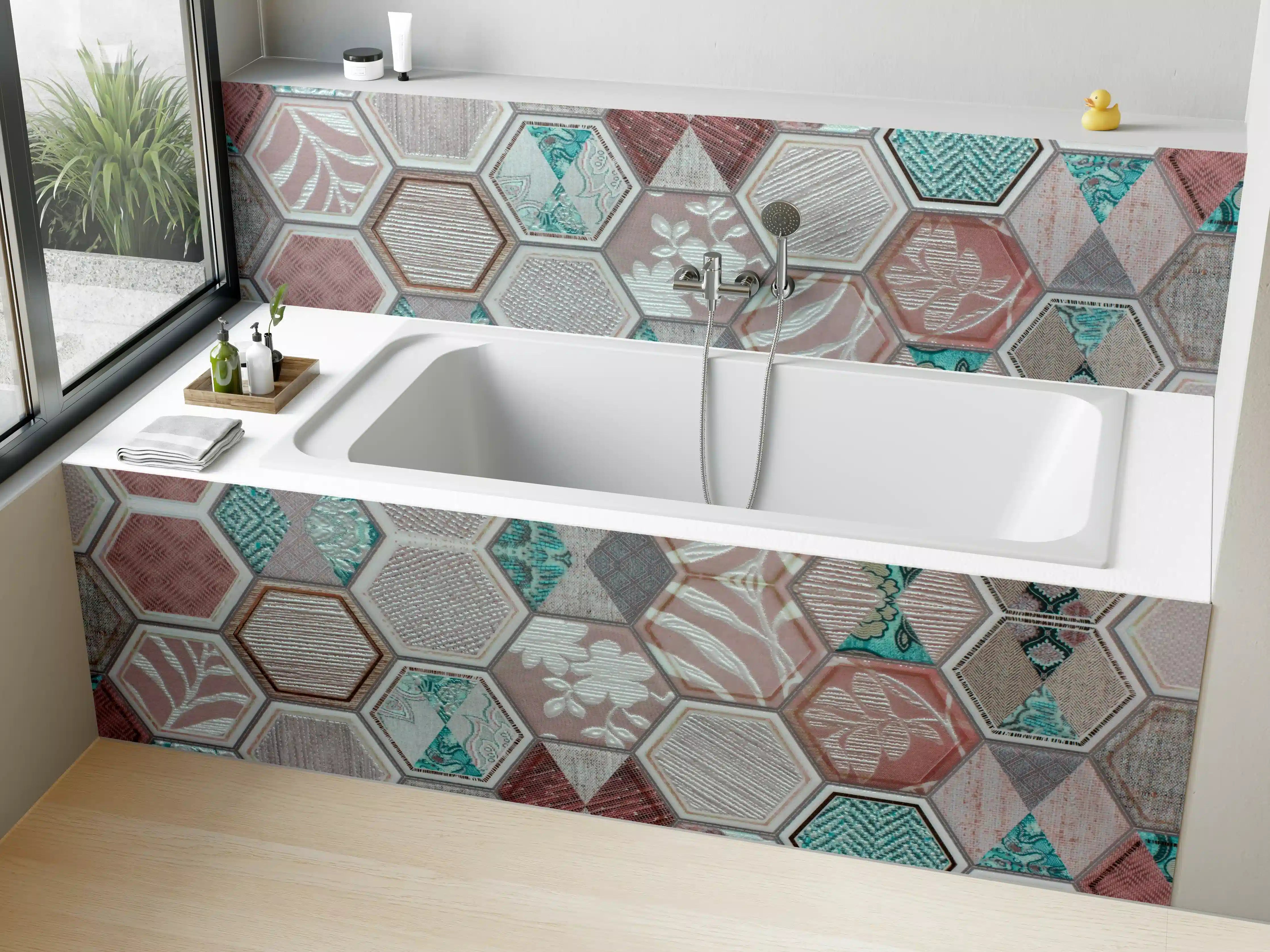 Badewannen-Rückwand - Geometrisches Hexagon-Mosaikmuster