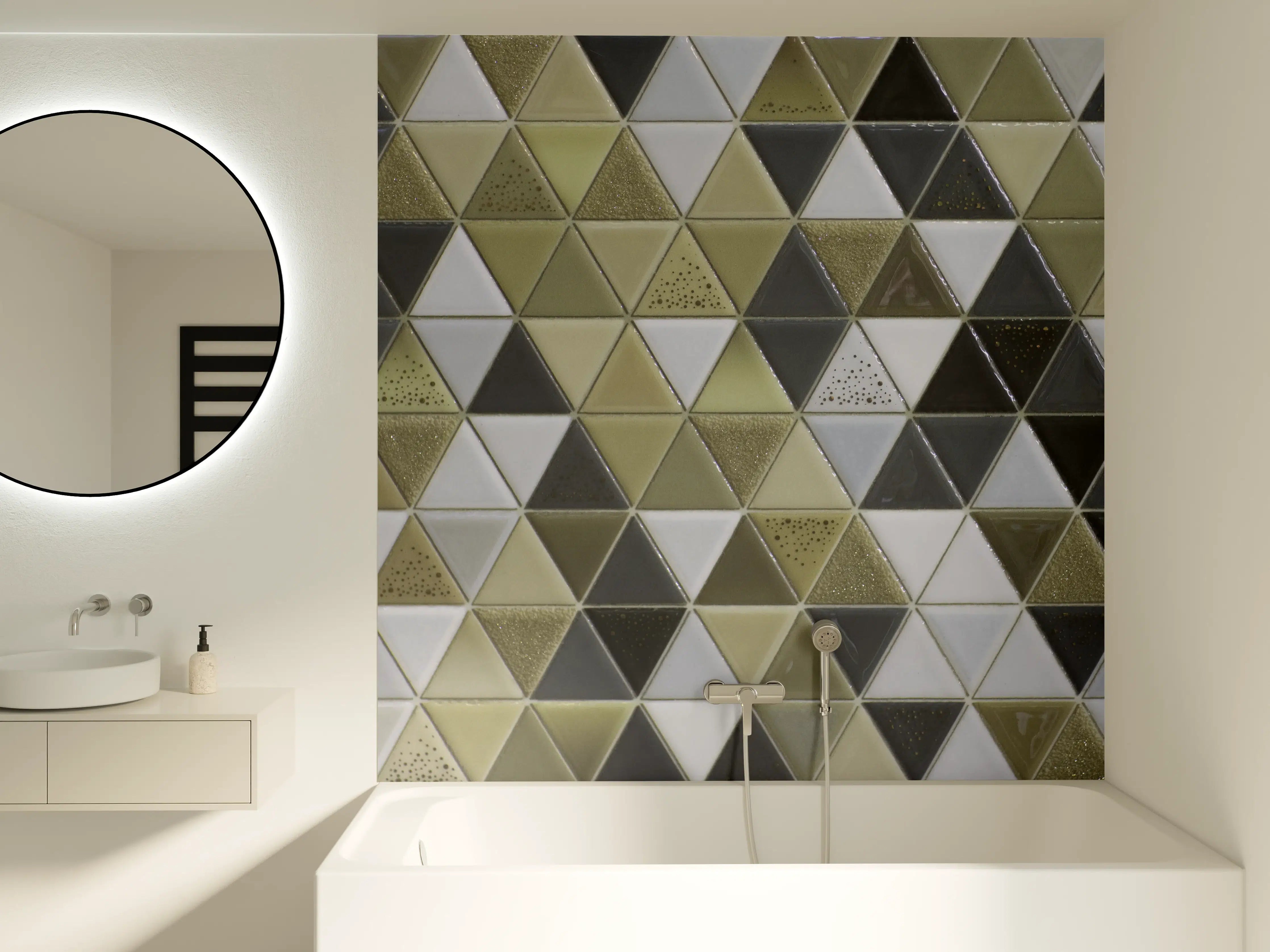 Badewannen-Rückwand - Geometrisches Mosaik Kachel Grau