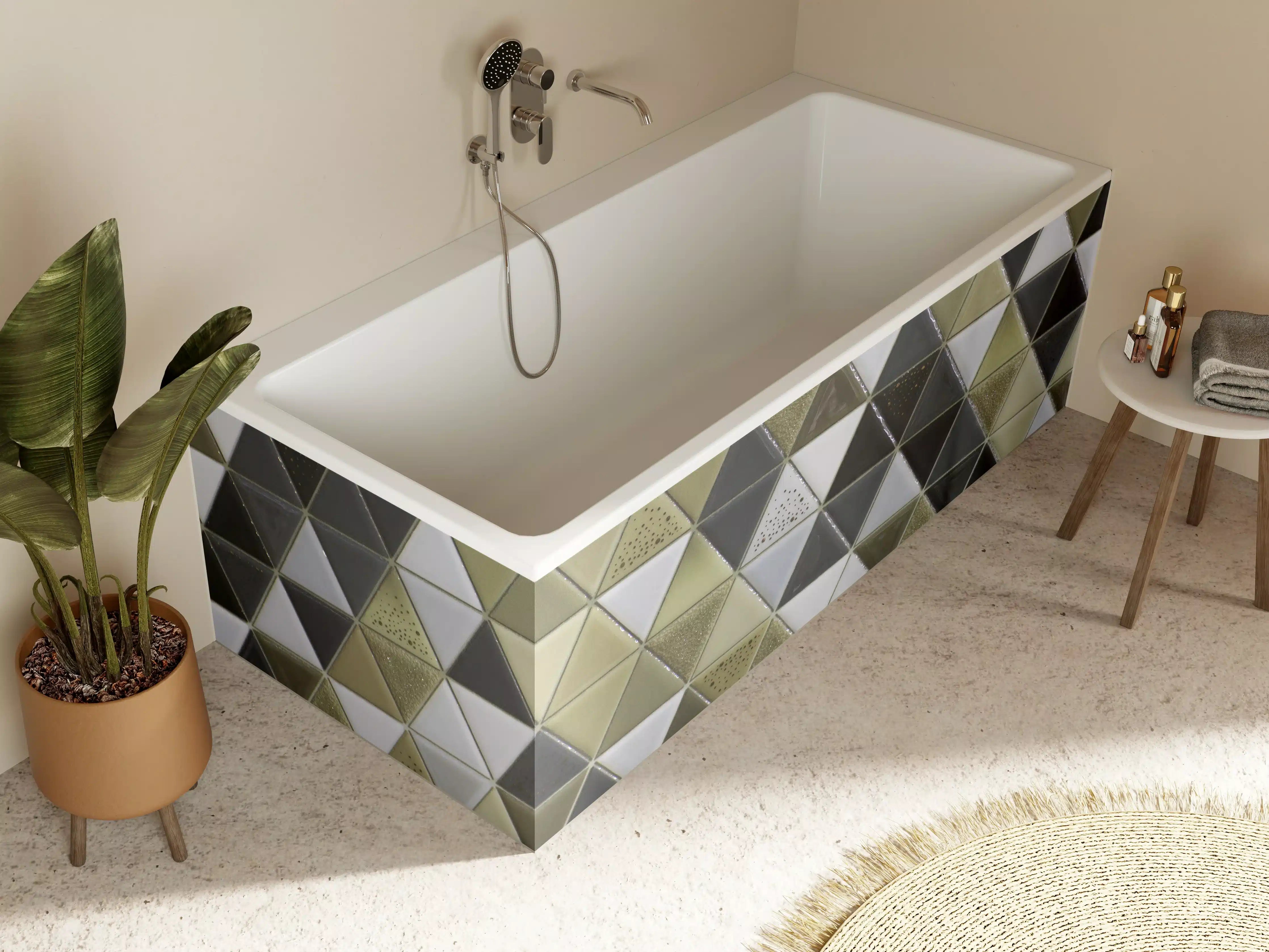 Badewannen-Rückwand - Geometrisches Mosaik Kachel Grau