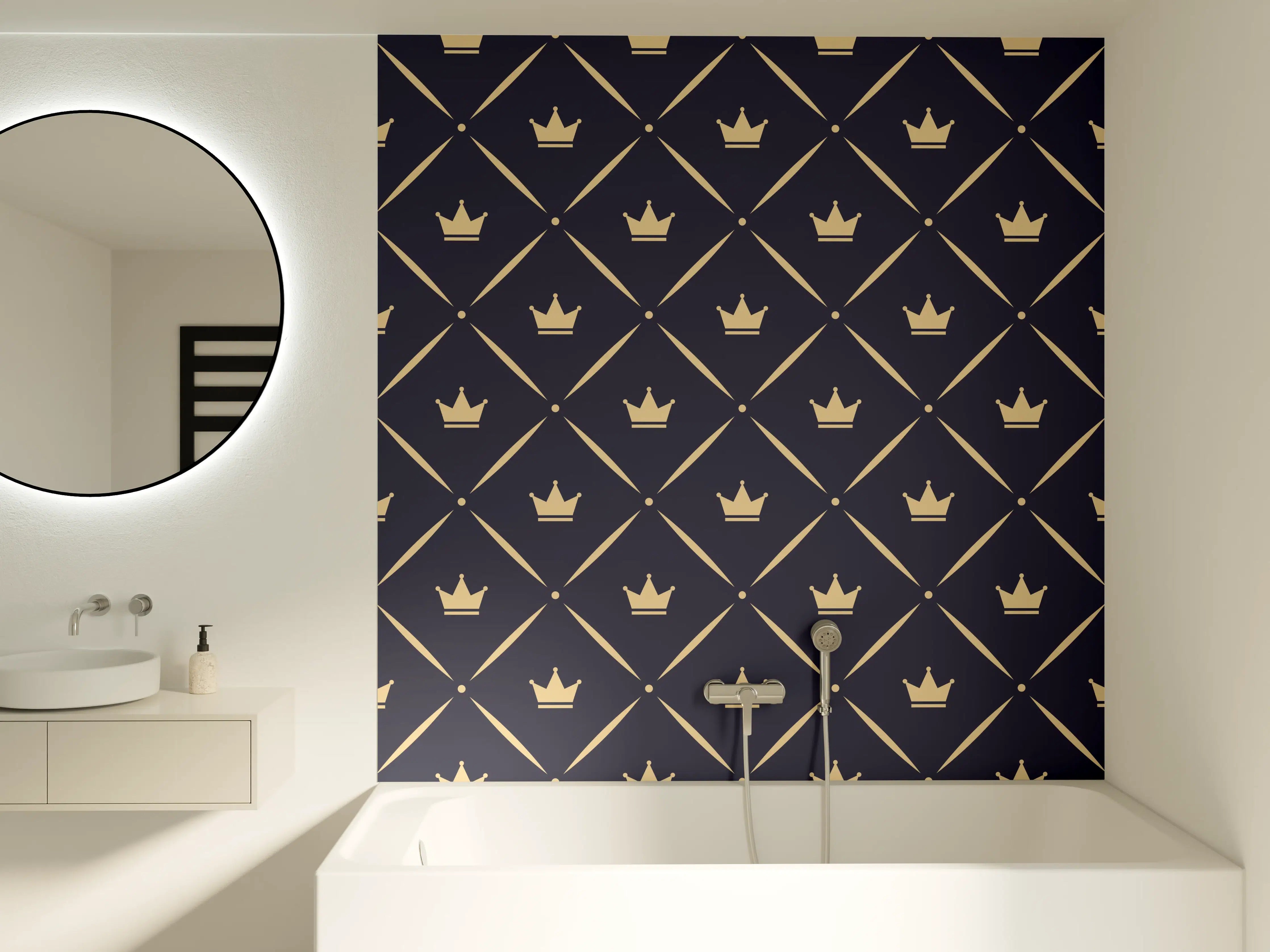 Badewannen-Rückwand - Geometrisches Muster Dunkelblau Gold