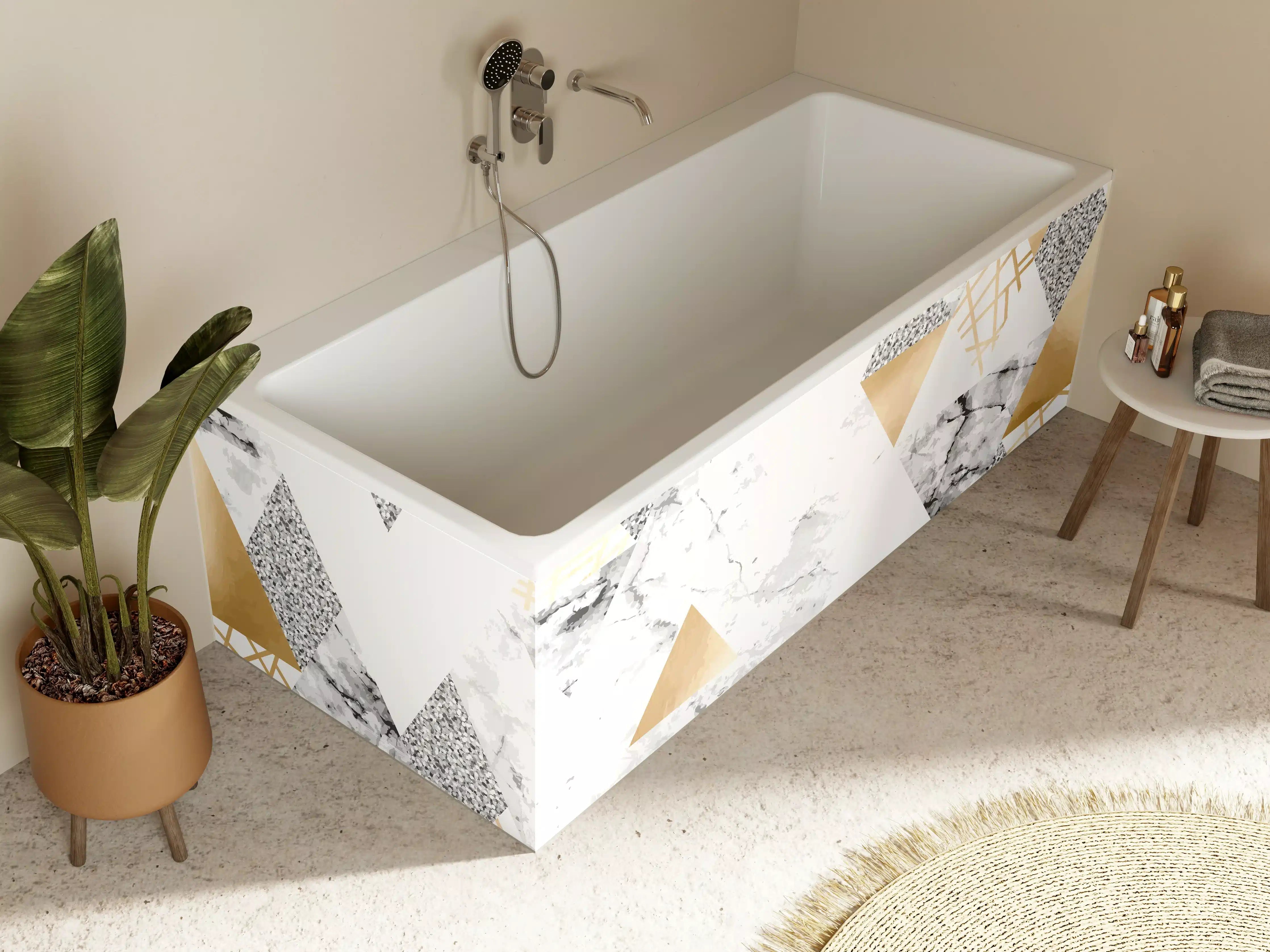 Badewannen-Rückwand - Geometrisches Muster Gold Weiß Grau