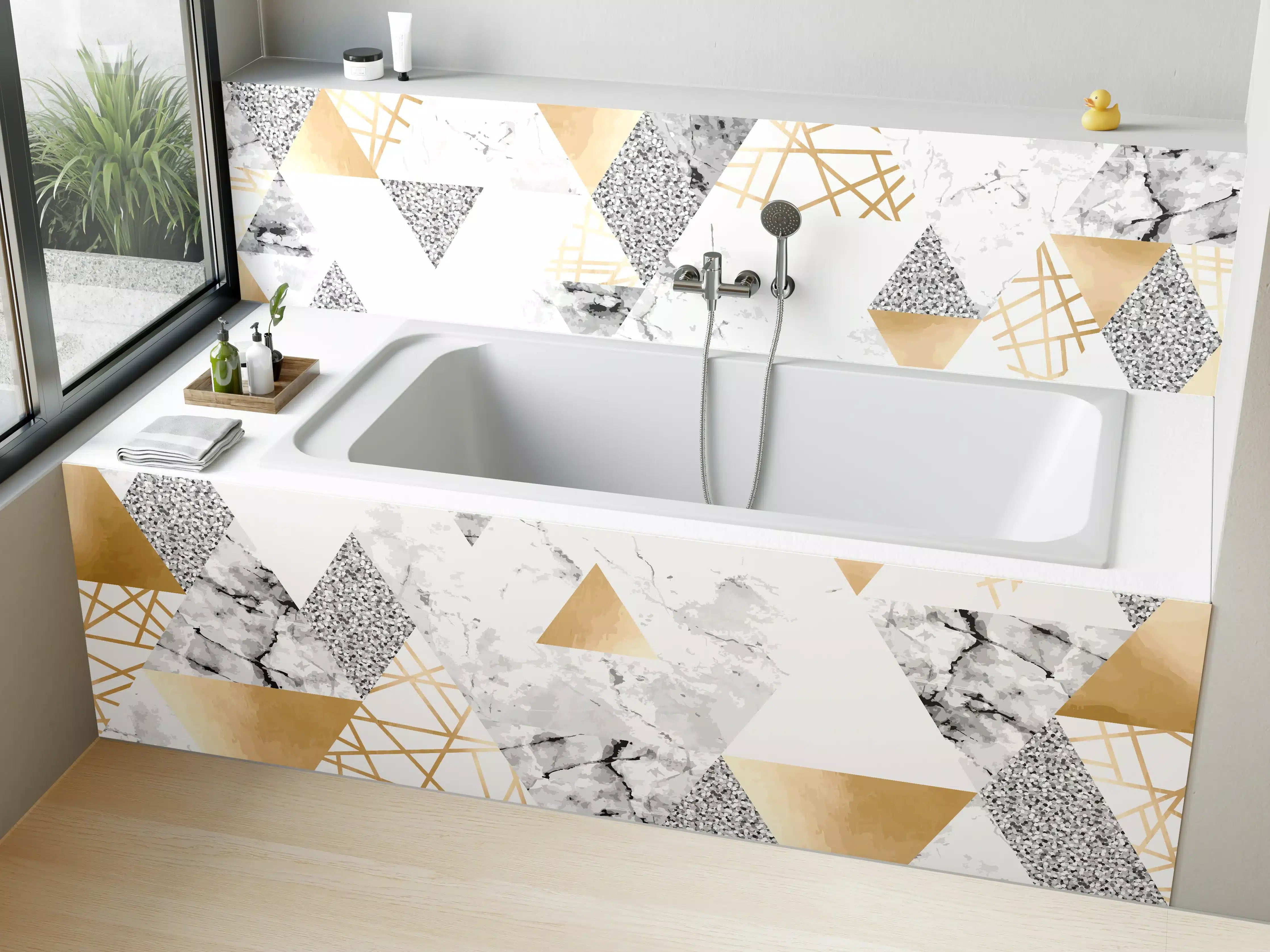 Badewannen-Rückwand - Geometrisches Muster Gold Weiß Grau