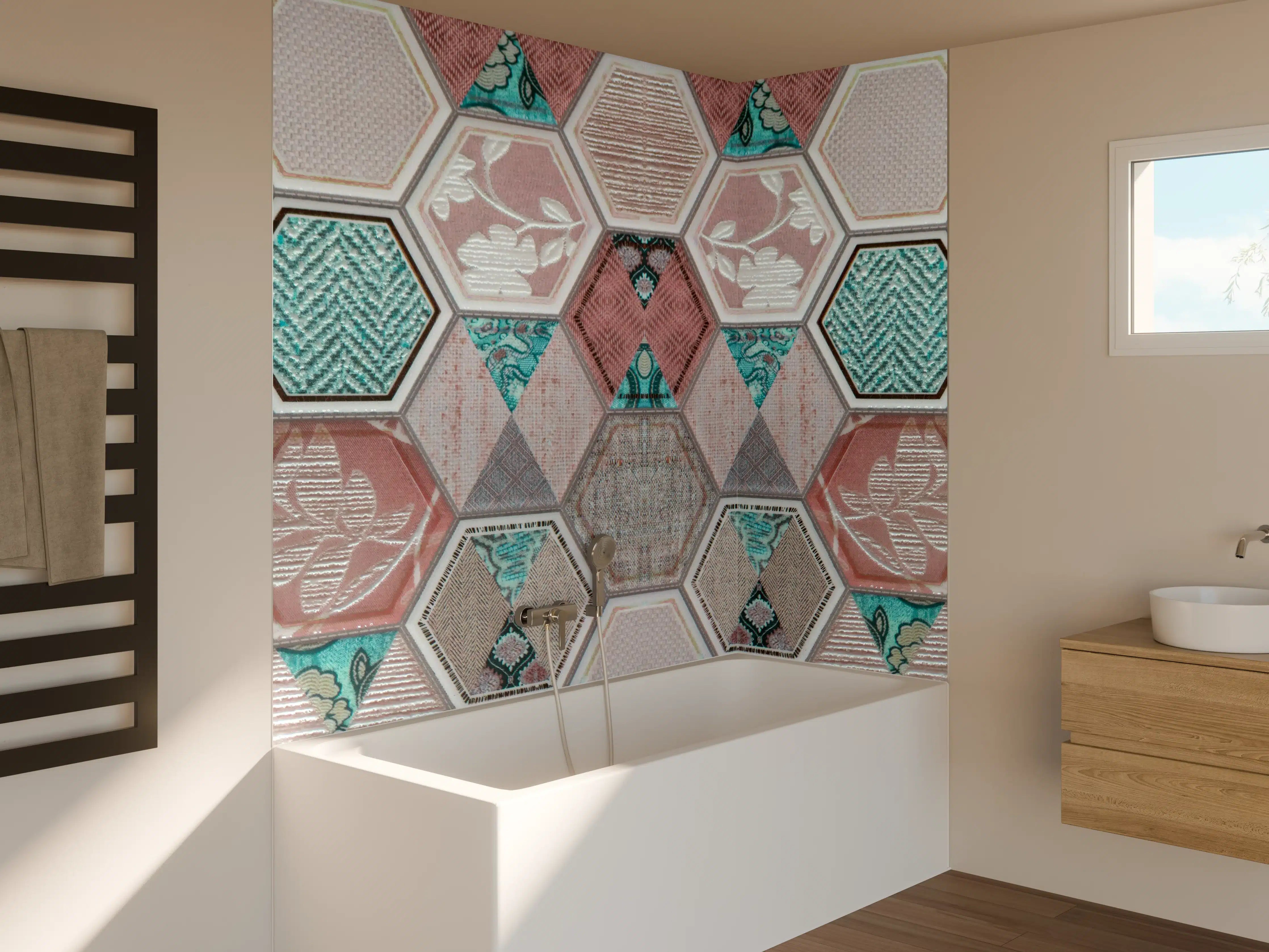 Badewannen-Rückwand - Geometrisches Muster Pastell