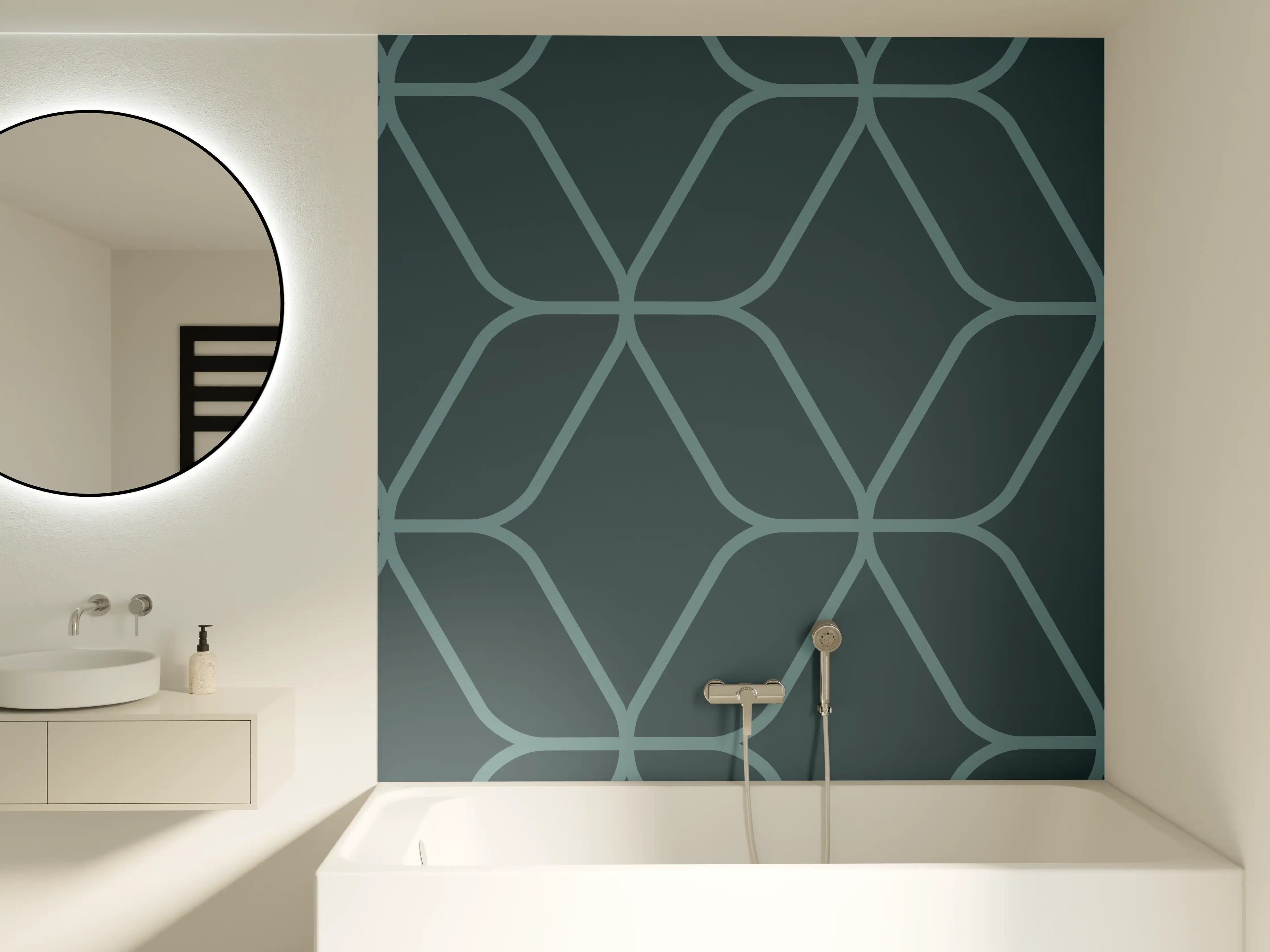 Badewannen-Rückwand - Geometrisches Muster in Blau