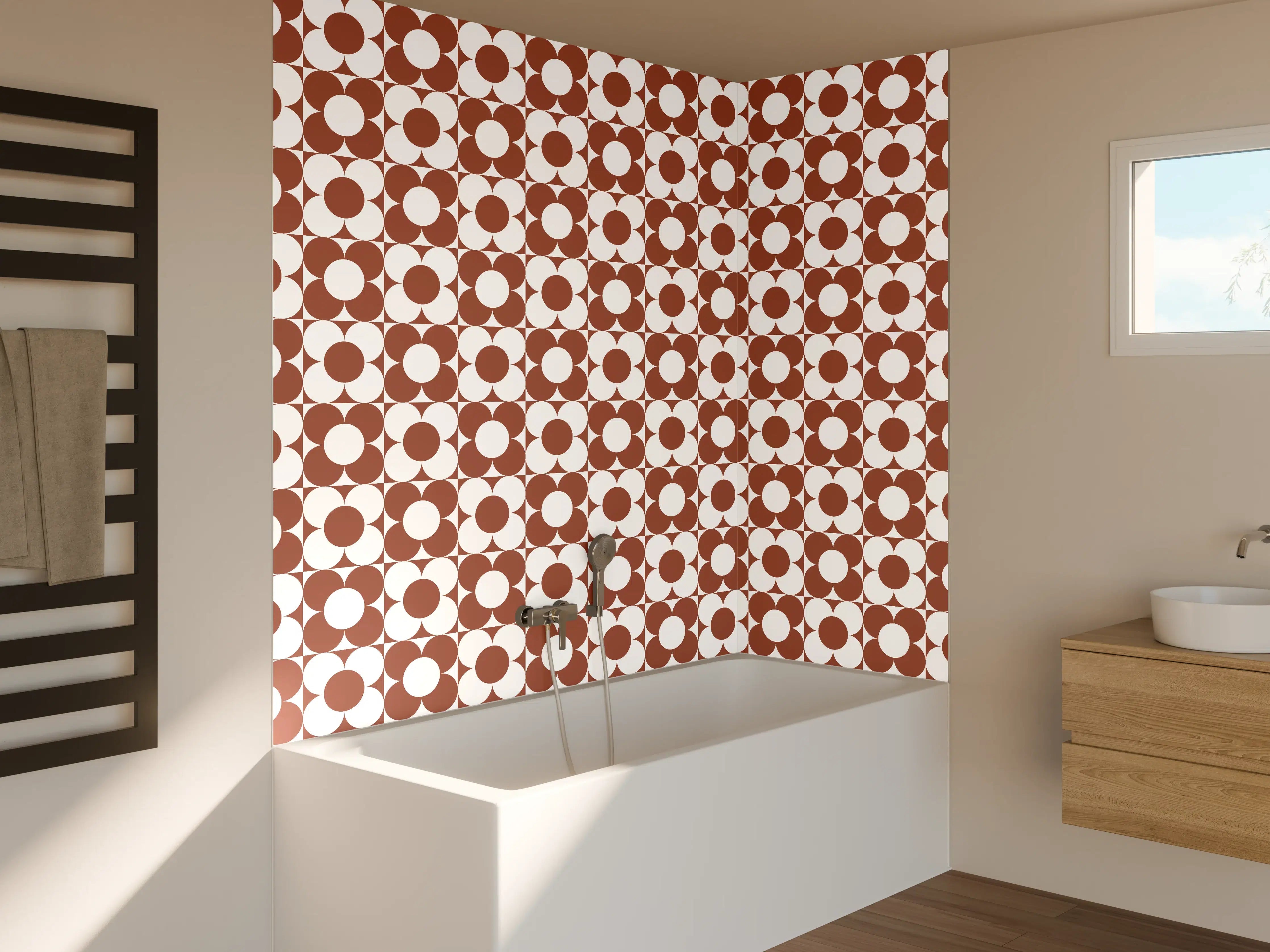 Badewannen-Rückwand - Geometrisches Mustermotiv in Braun- und Beigetönen