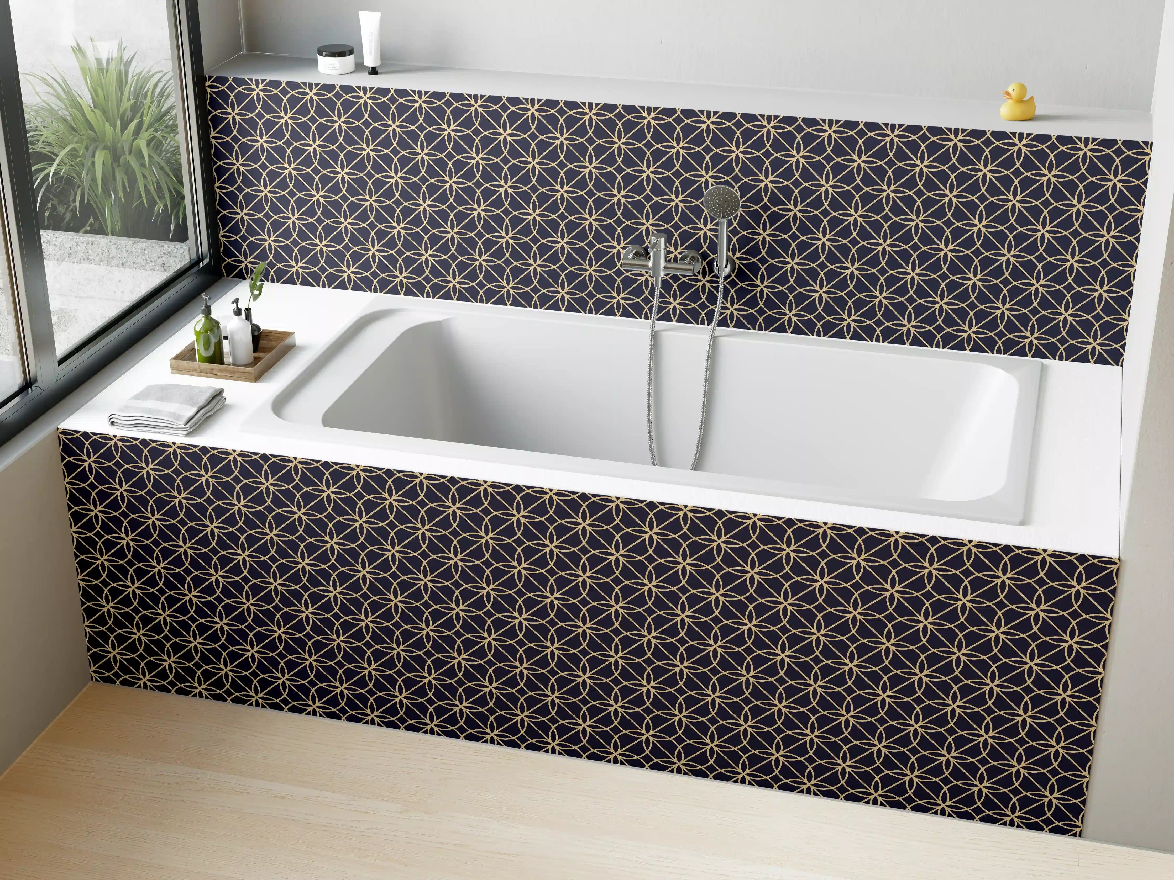 Badewannen-Rückwand - Geometrisches Navy Muster Design