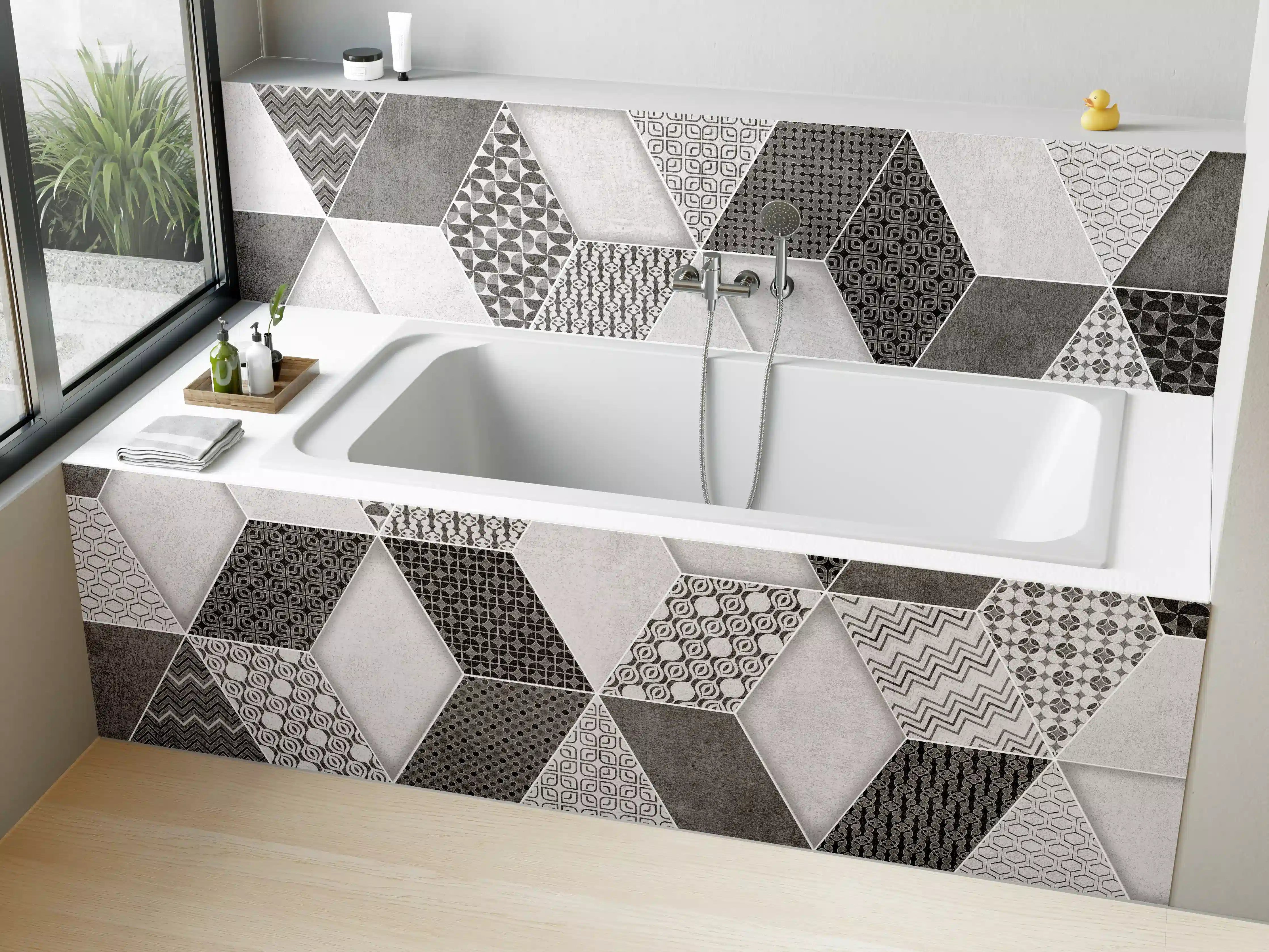 Badewannen-Rückwand - Geometrisches Retro-Fliesen Muster