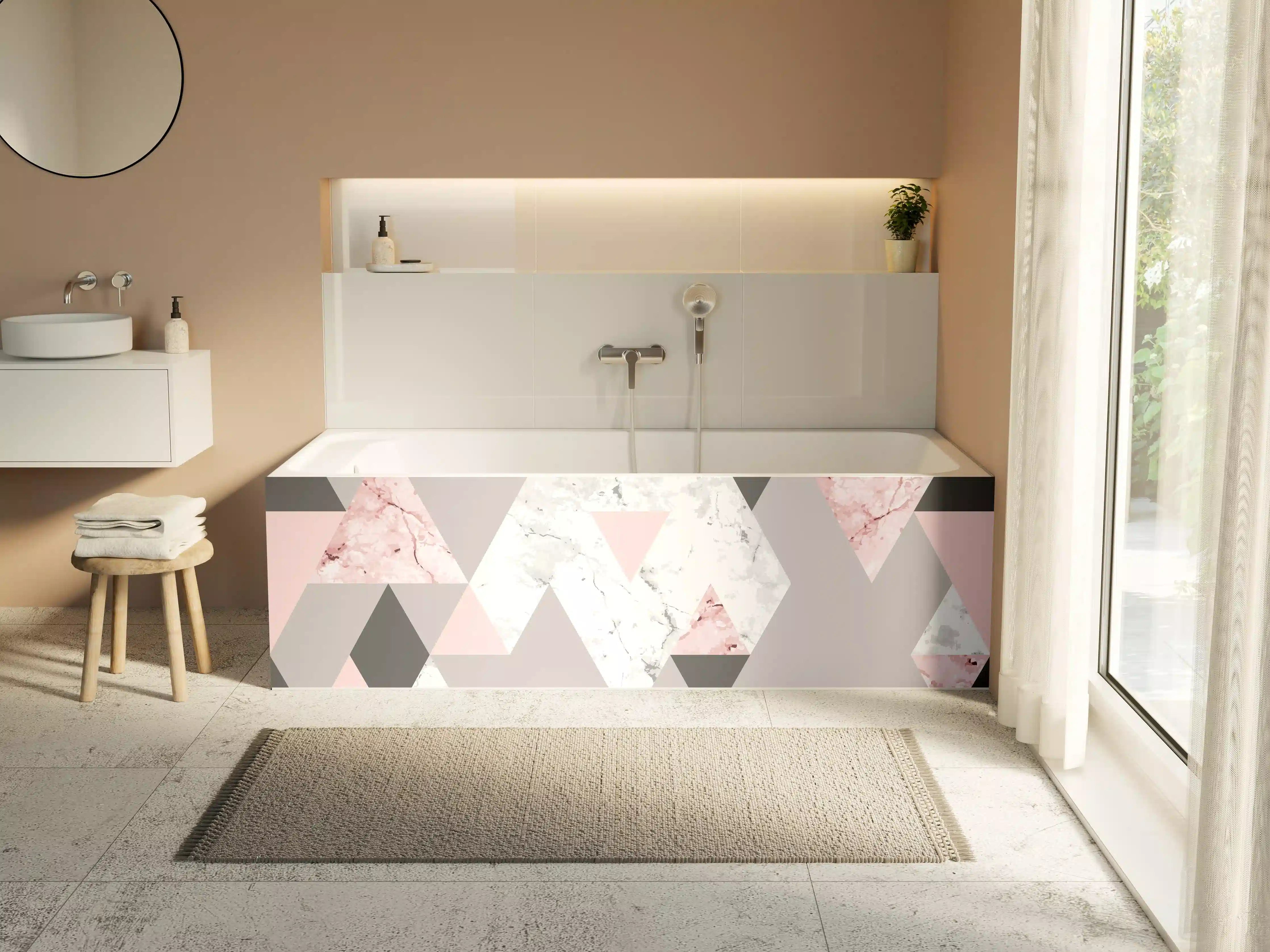 Badewannen-Rückwand - Geometrisches Rosa-Grau-Muster