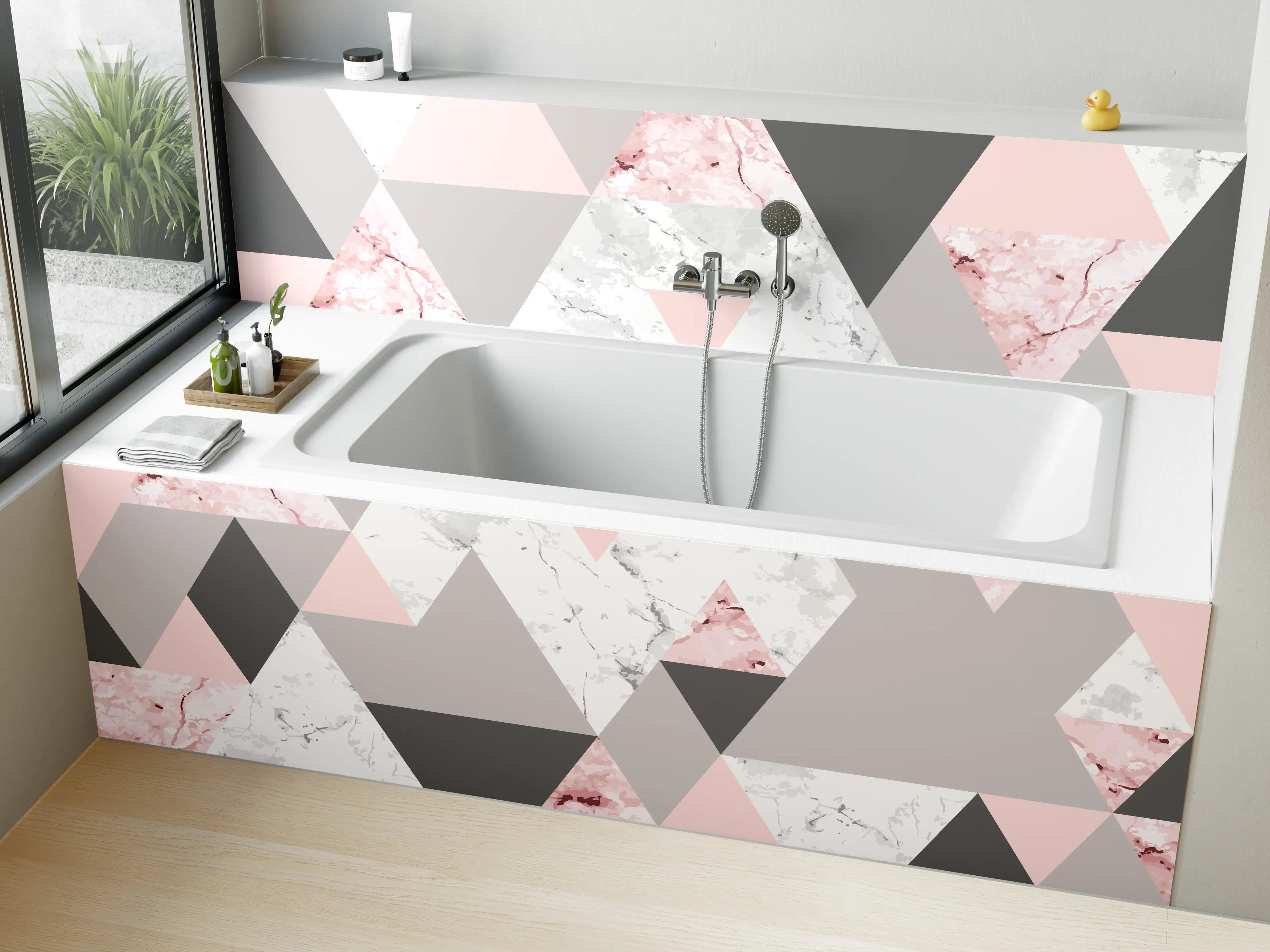 Badewannen-Rückwand - Geometrisches Rosa-Grau-Muster