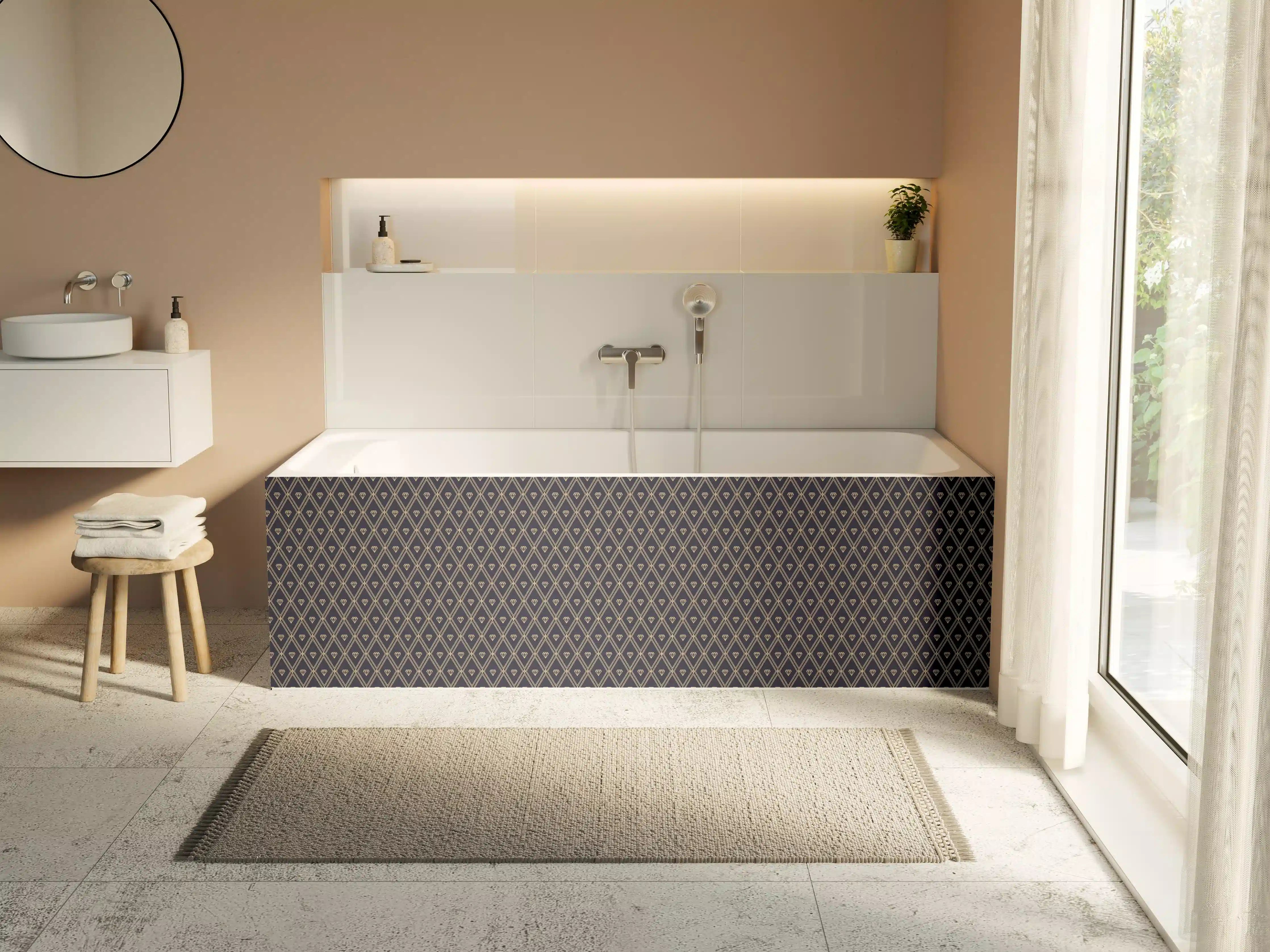 Badewannen-Rückwand - Geometrisches Schwarz-Blau Muster