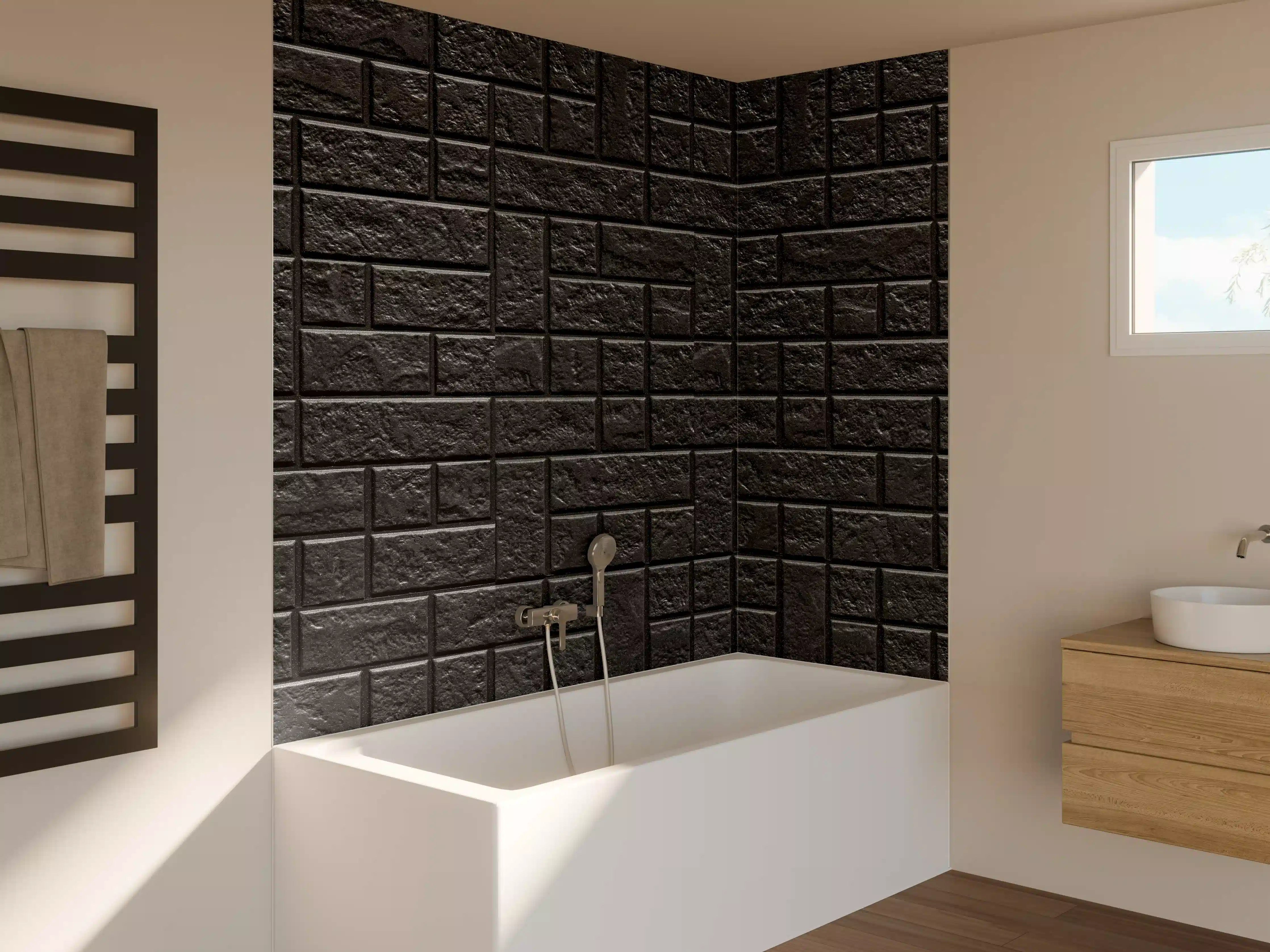 Badewannen-Rückwand - Geometrisches dunkles Wandfliesendesign