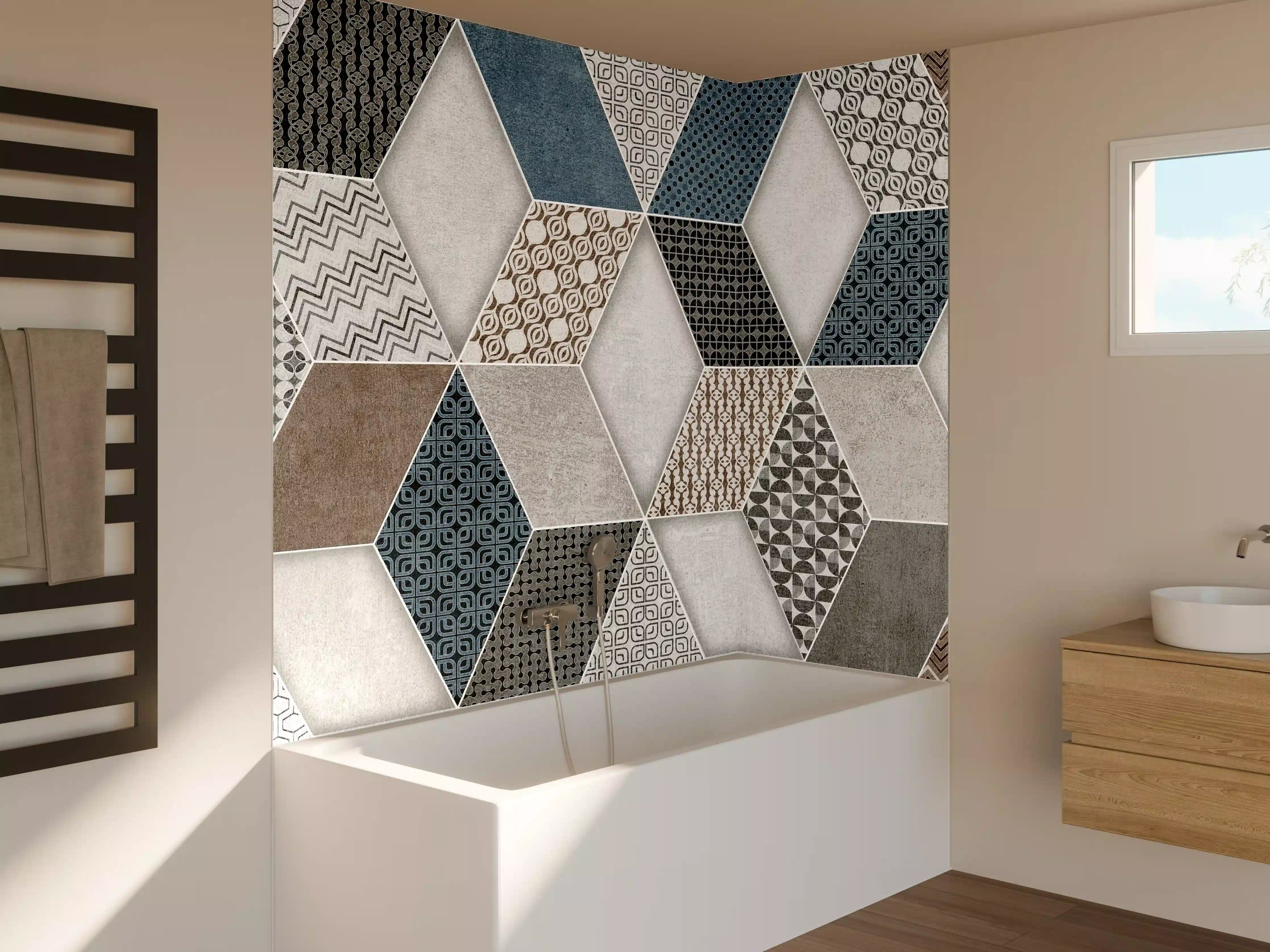 Badewannen-Rückwand - Geometrischse Retro-Fliesen Muster
