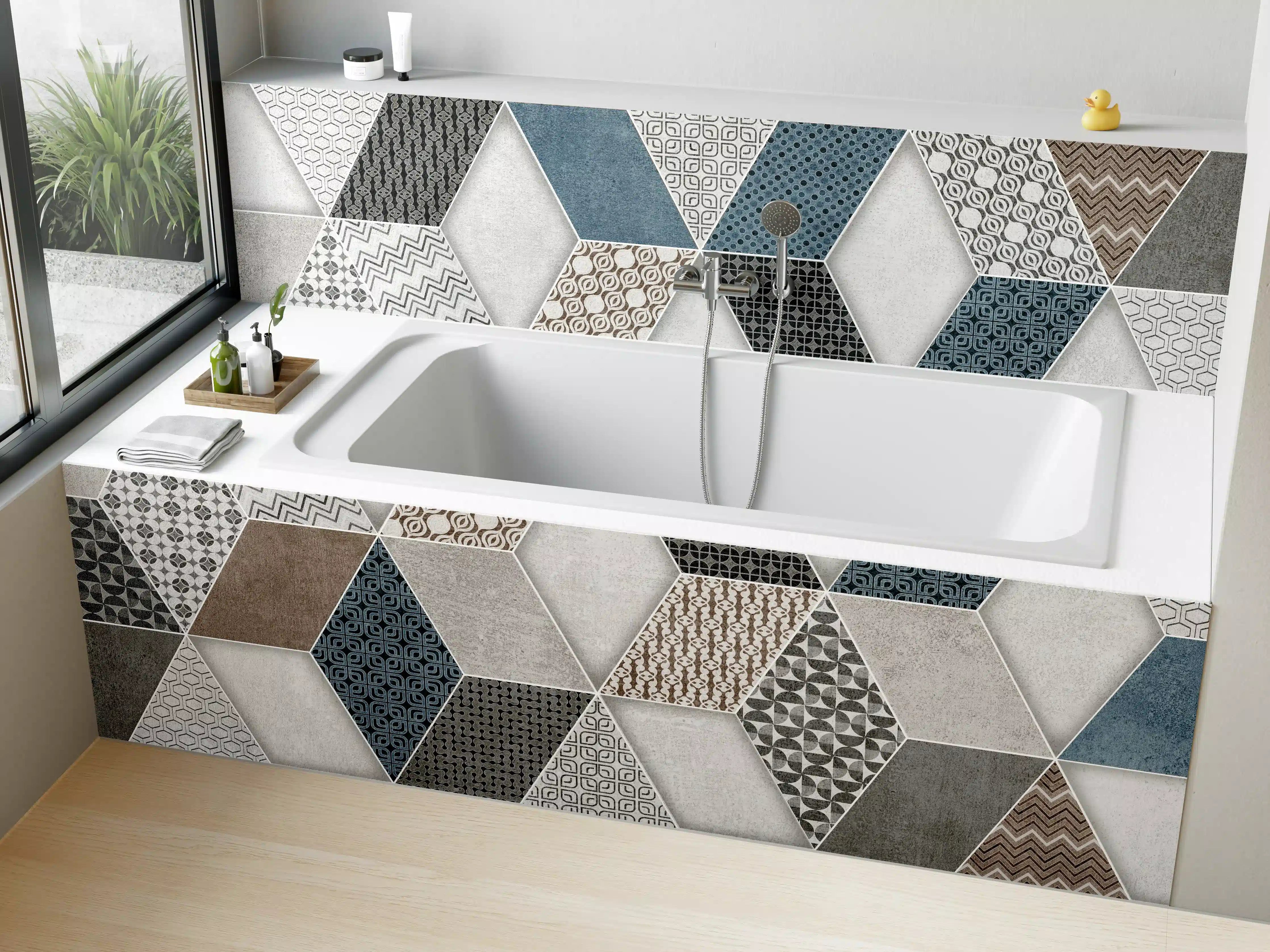 Badewannen-Rückwand - Geometrischse Retro-Fliesen Muster