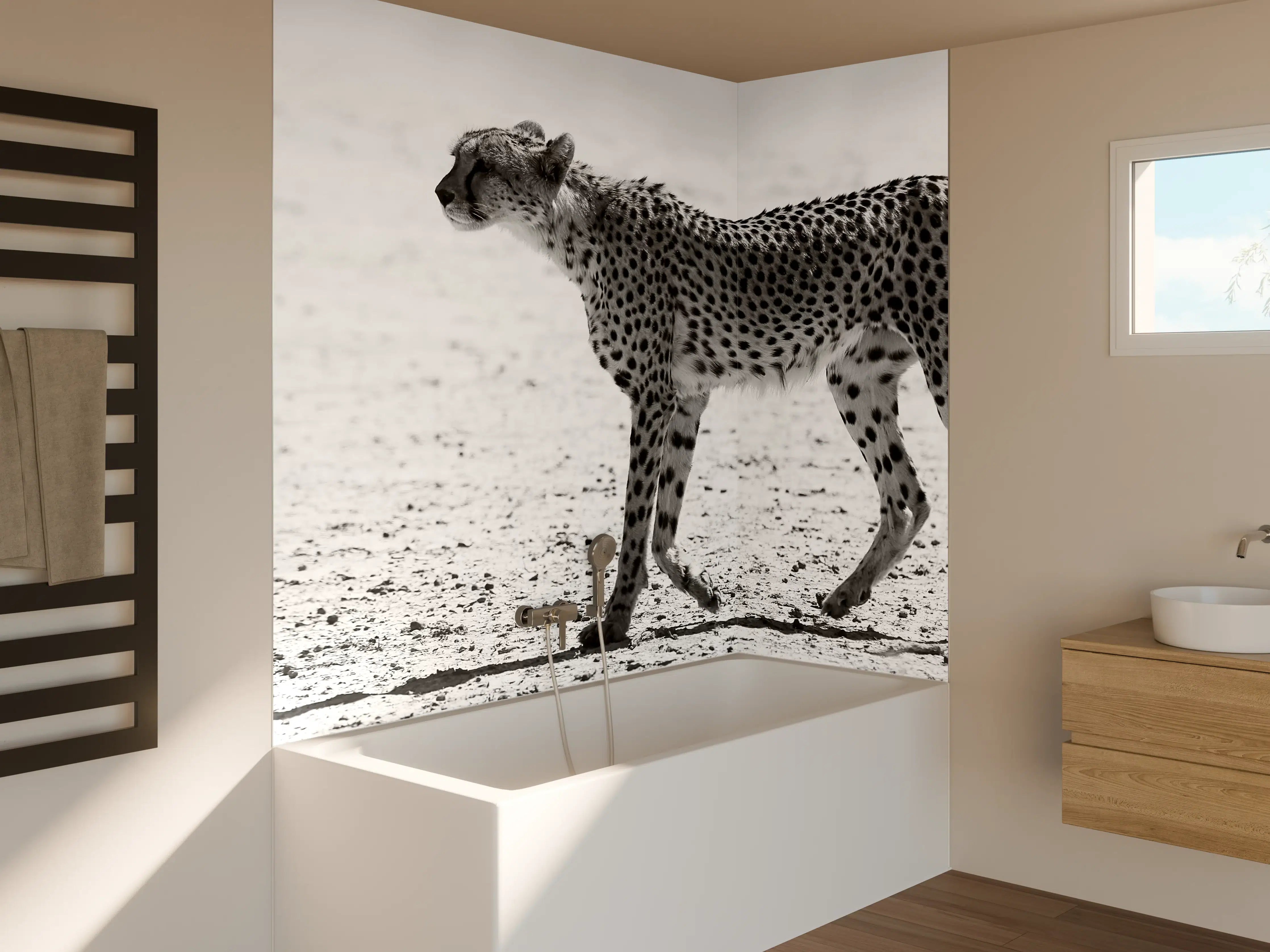 Badewannen-Rückwand - Gepard - schwarz-weiß
