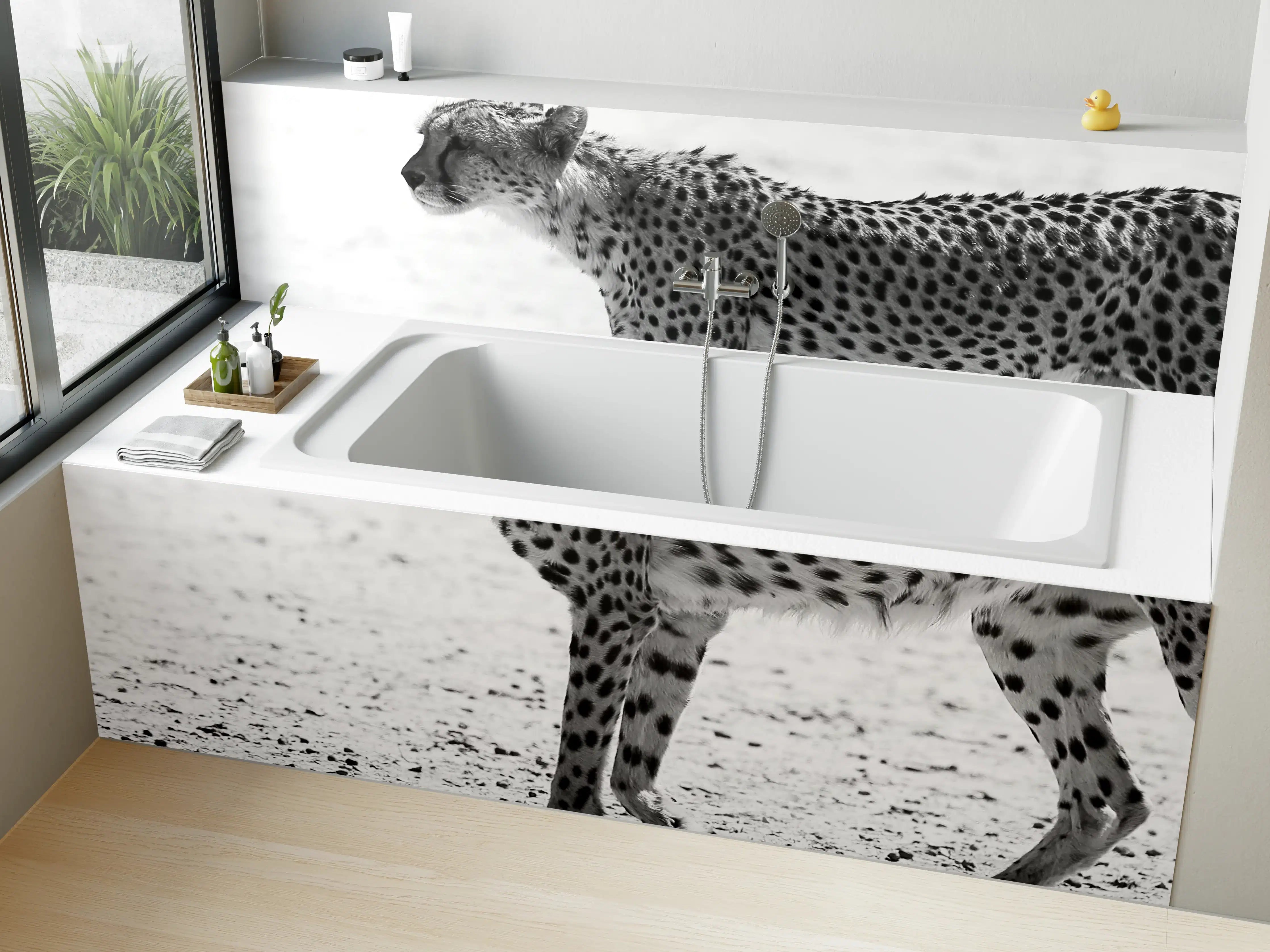 Badewannen-Rückwand - Gepard - schwarz-weiß
