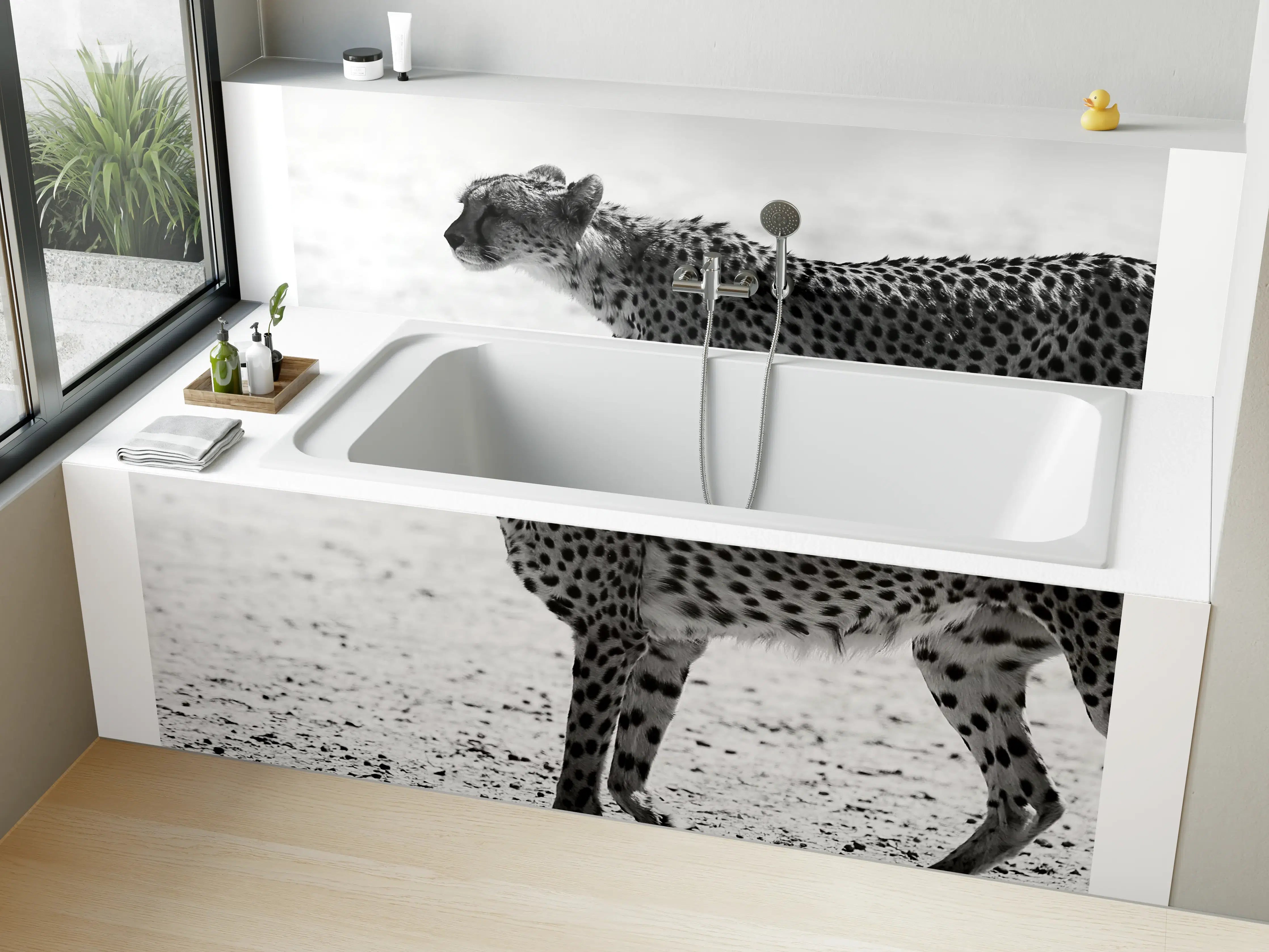 Badewannen-Rückwand - Gepard in Schwarz-Weiß