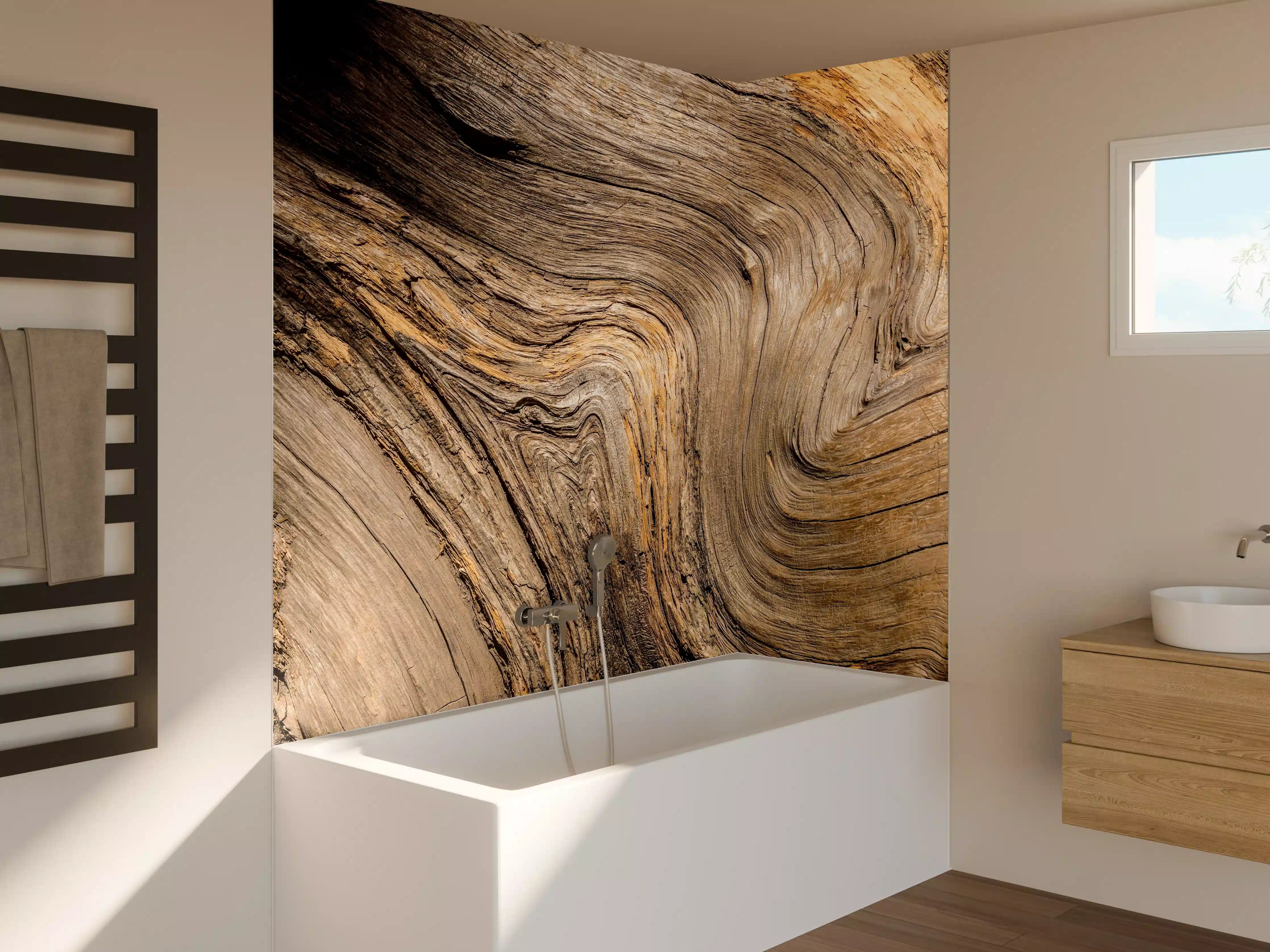 Badewannen-Rückwand - Geschwungenes Naturholz