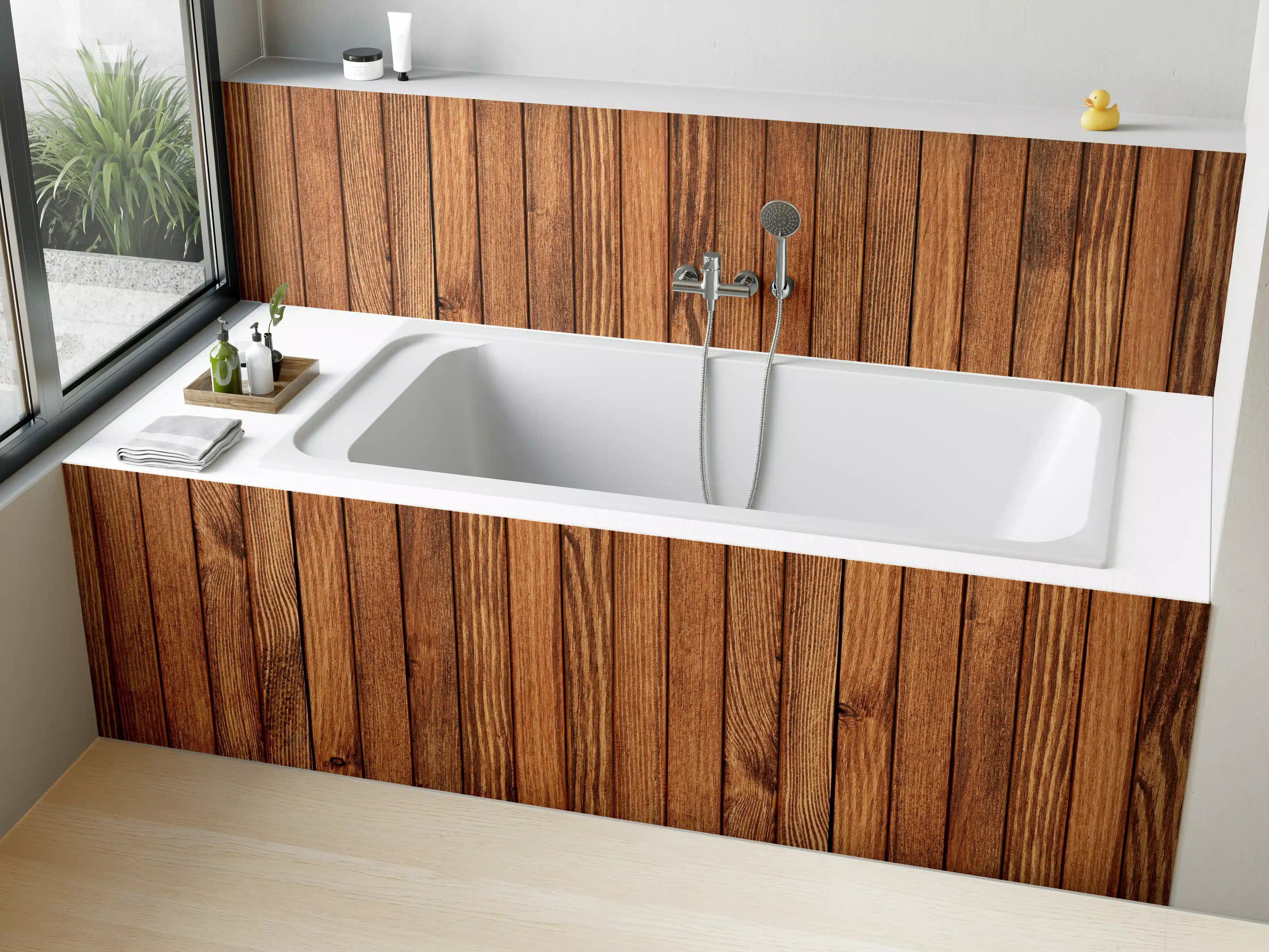 Badewannen-Rückwand - Gestreifte natürliche Holzbretter