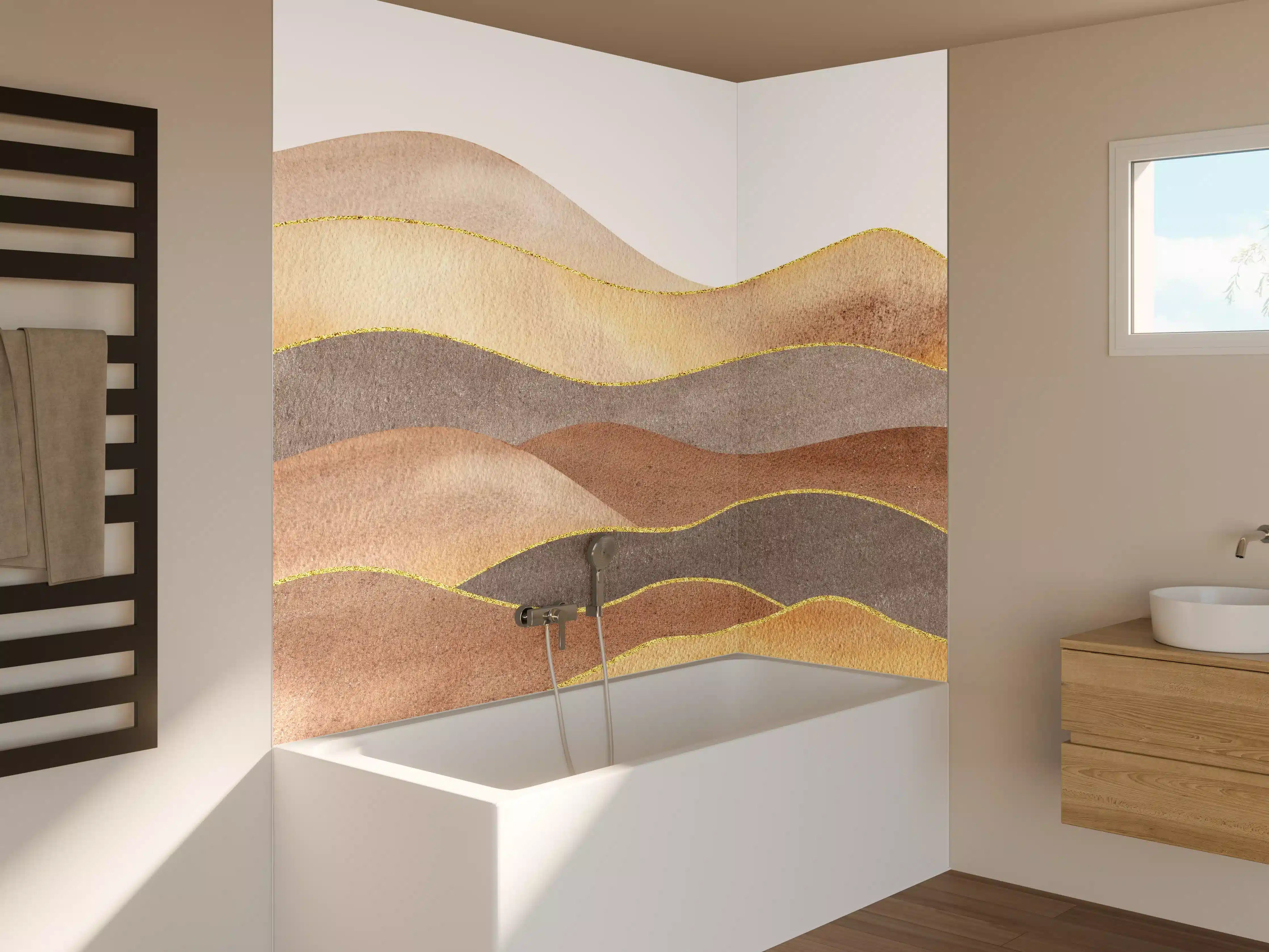 Badewannen-Rückwand - Gewellte Bergsilhouette - Aquarellformen 