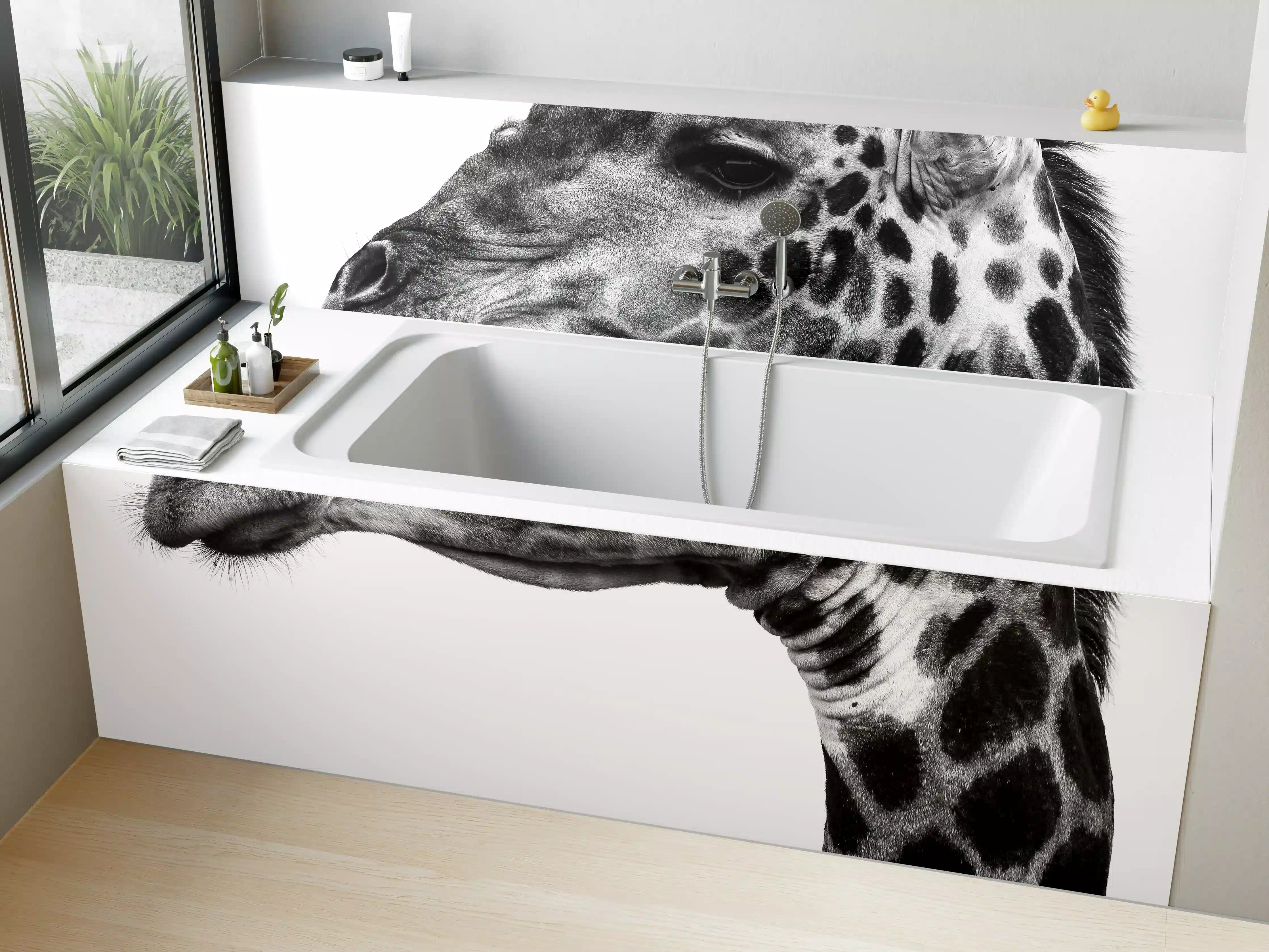 Badewannen-Rückwand - Giraffe - schwarz-weiß