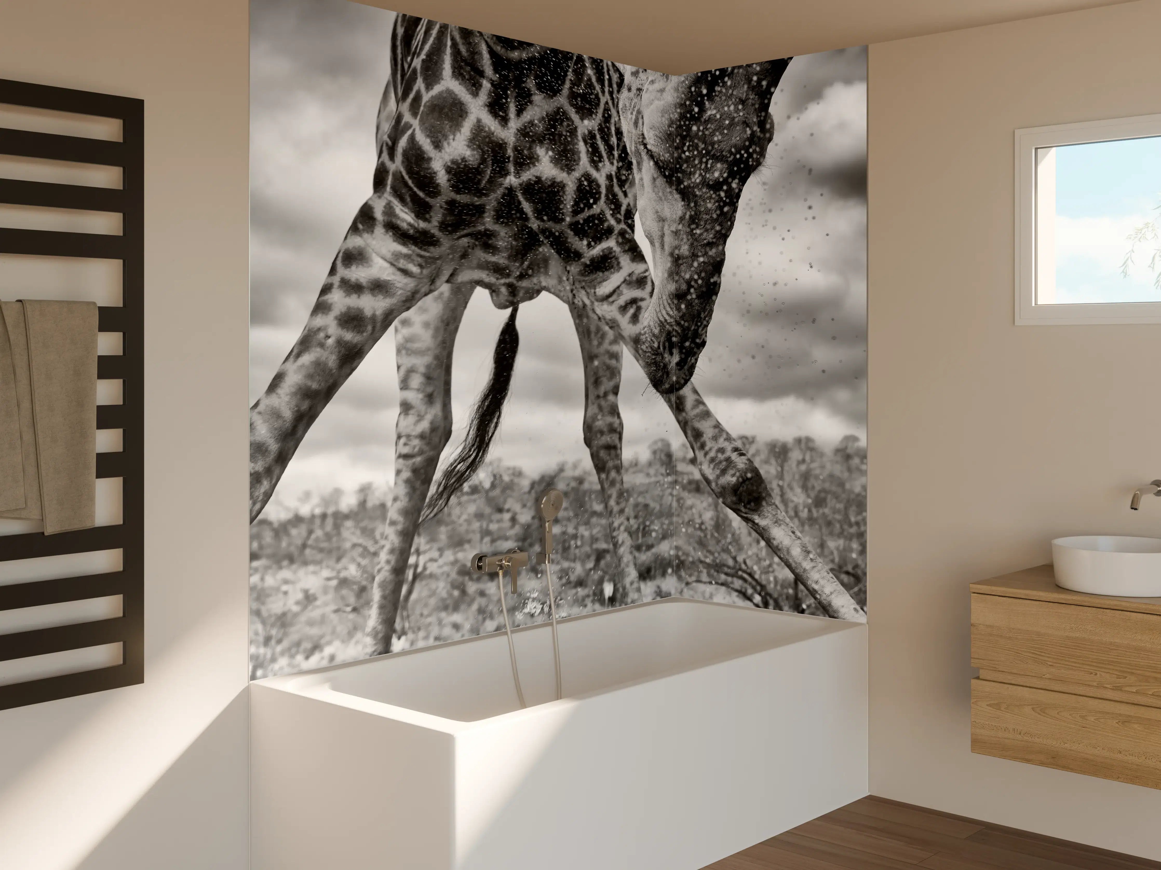 Badewannen-Rückwand - Giraffe Schwarz-Weiß Splish