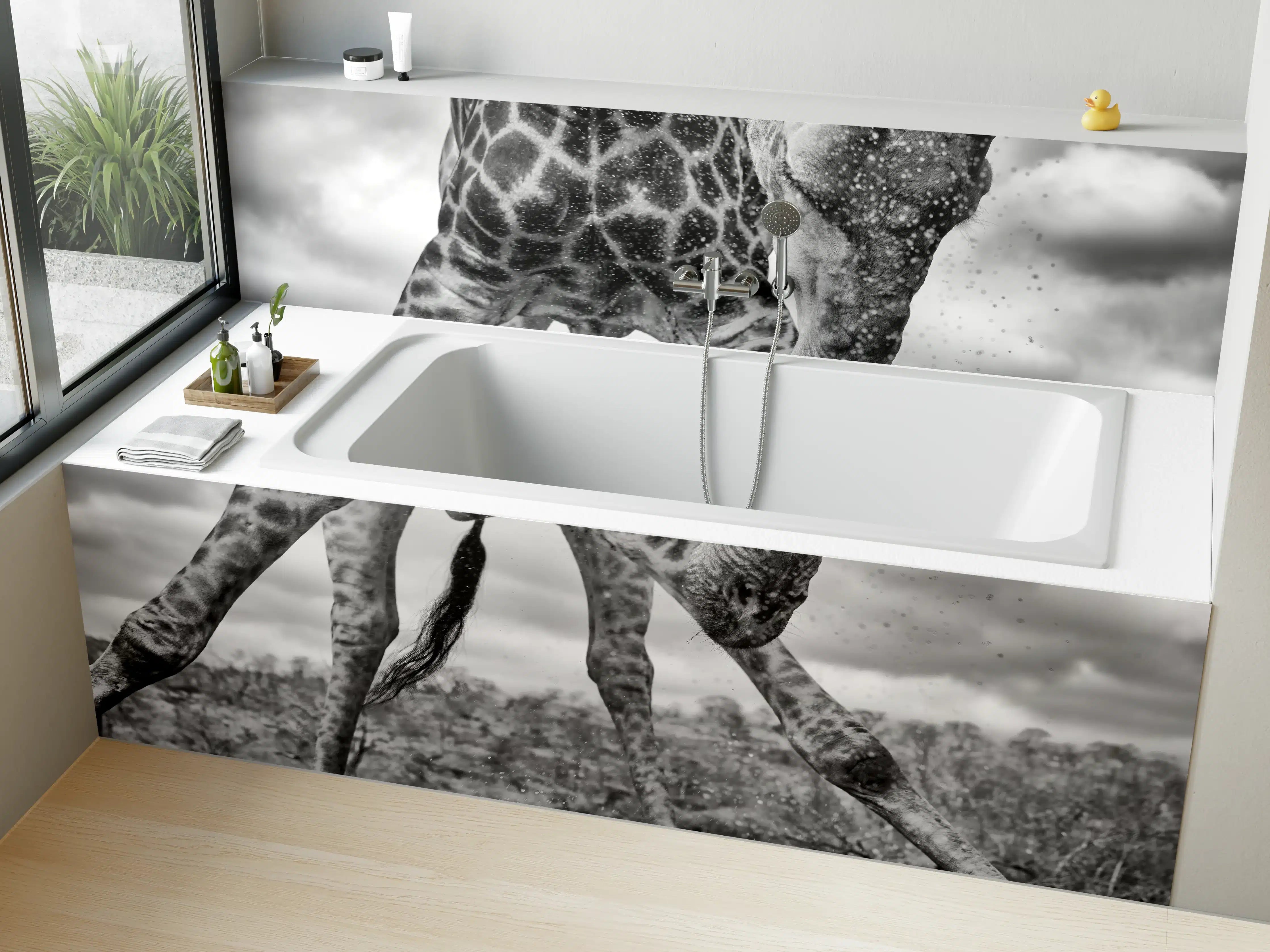 Badewannen-Rückwand - Giraffe Schwarz-Weiß Splish