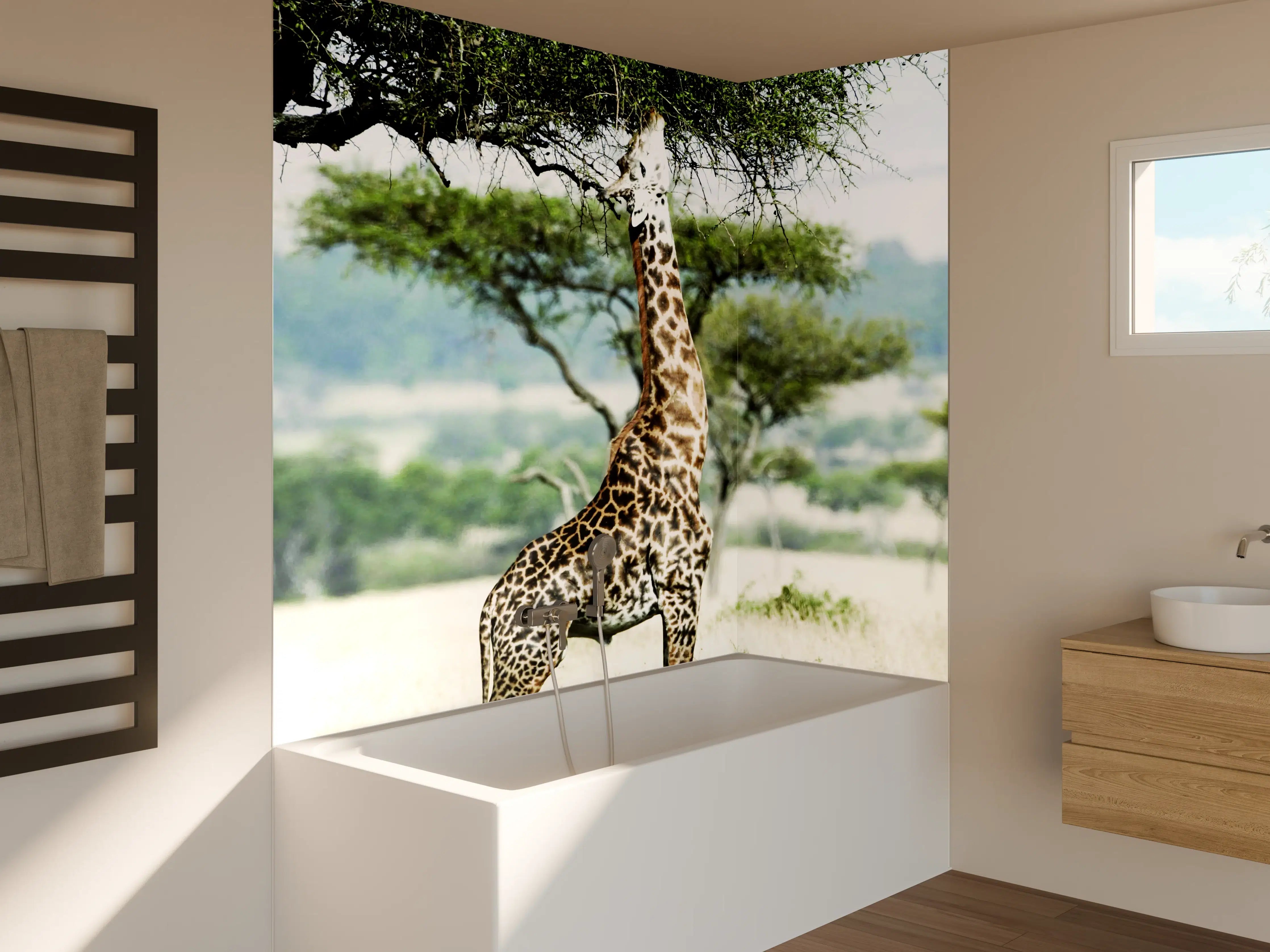 Badewannen-Rückwand - Giraffe in der Savanne