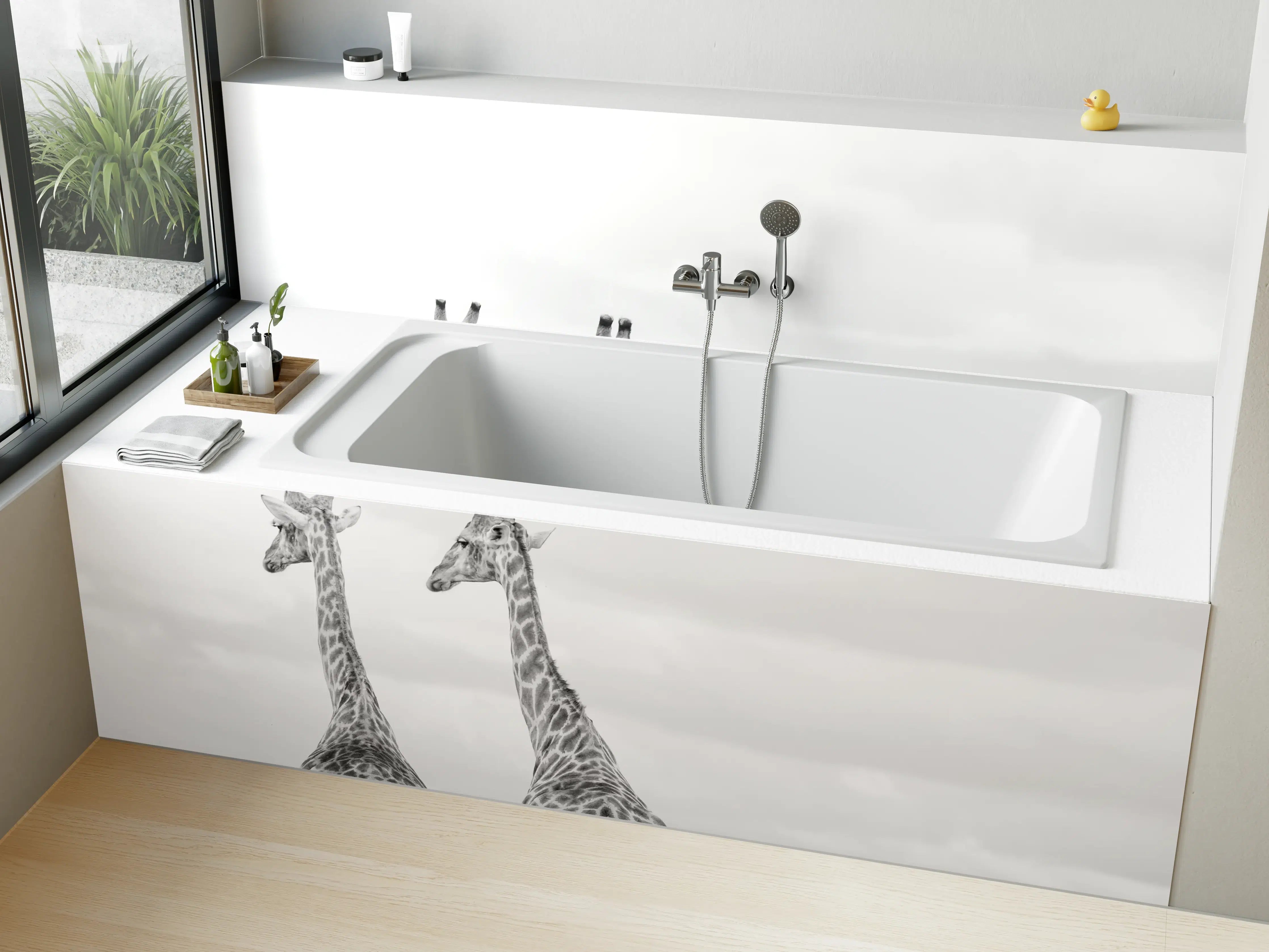 Badewannen-Rückwand - Giraffen und Zebras - schwarz-weiß