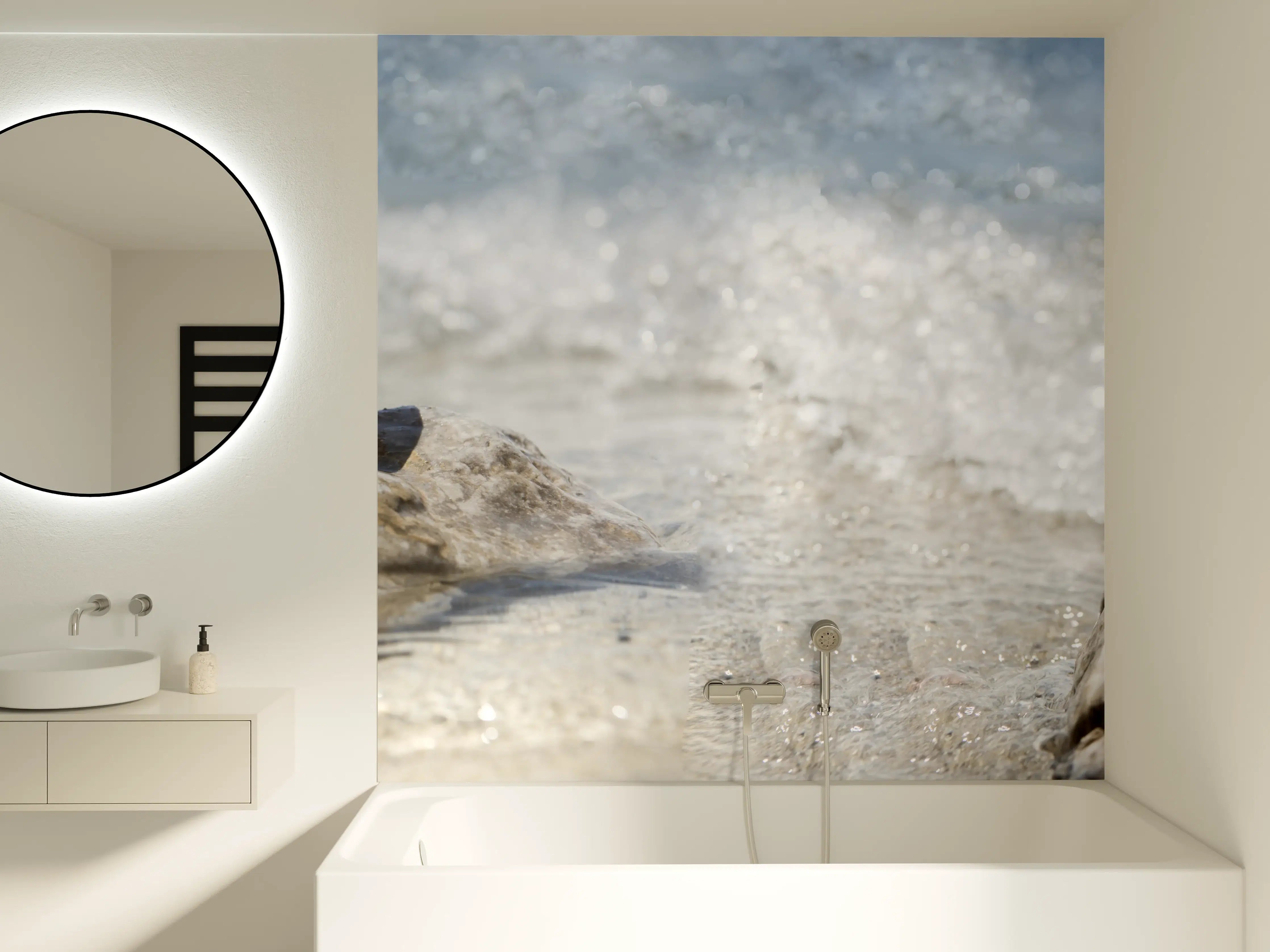 Badewannen-Rückwand - Glaskugel am Strand