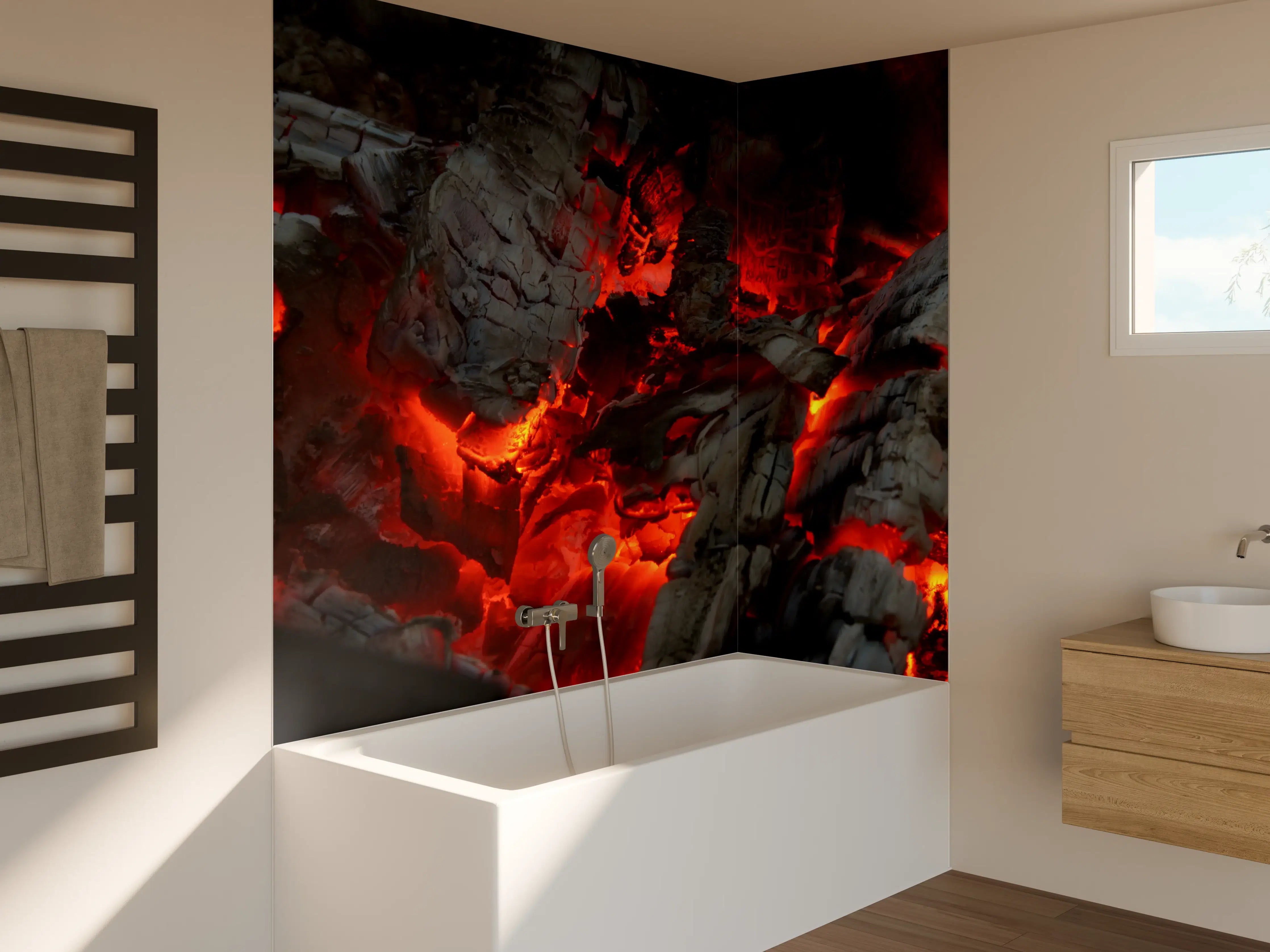 Badewannen-Rückwand - Glühendes Feuer - Nahaufnahme
