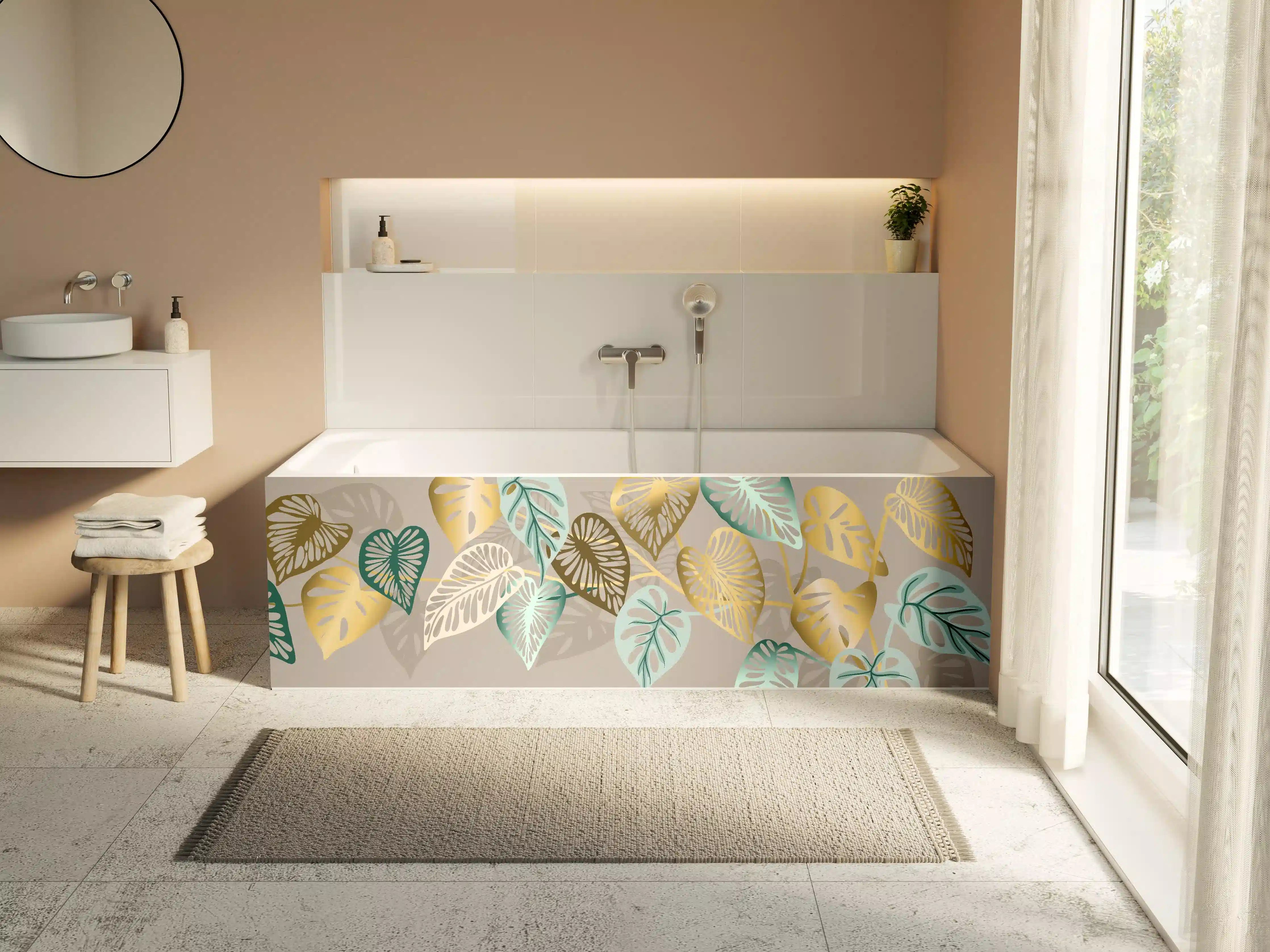 Badewannen-Rückwand - Gold-Beige Blätter-Muster-Dekor
