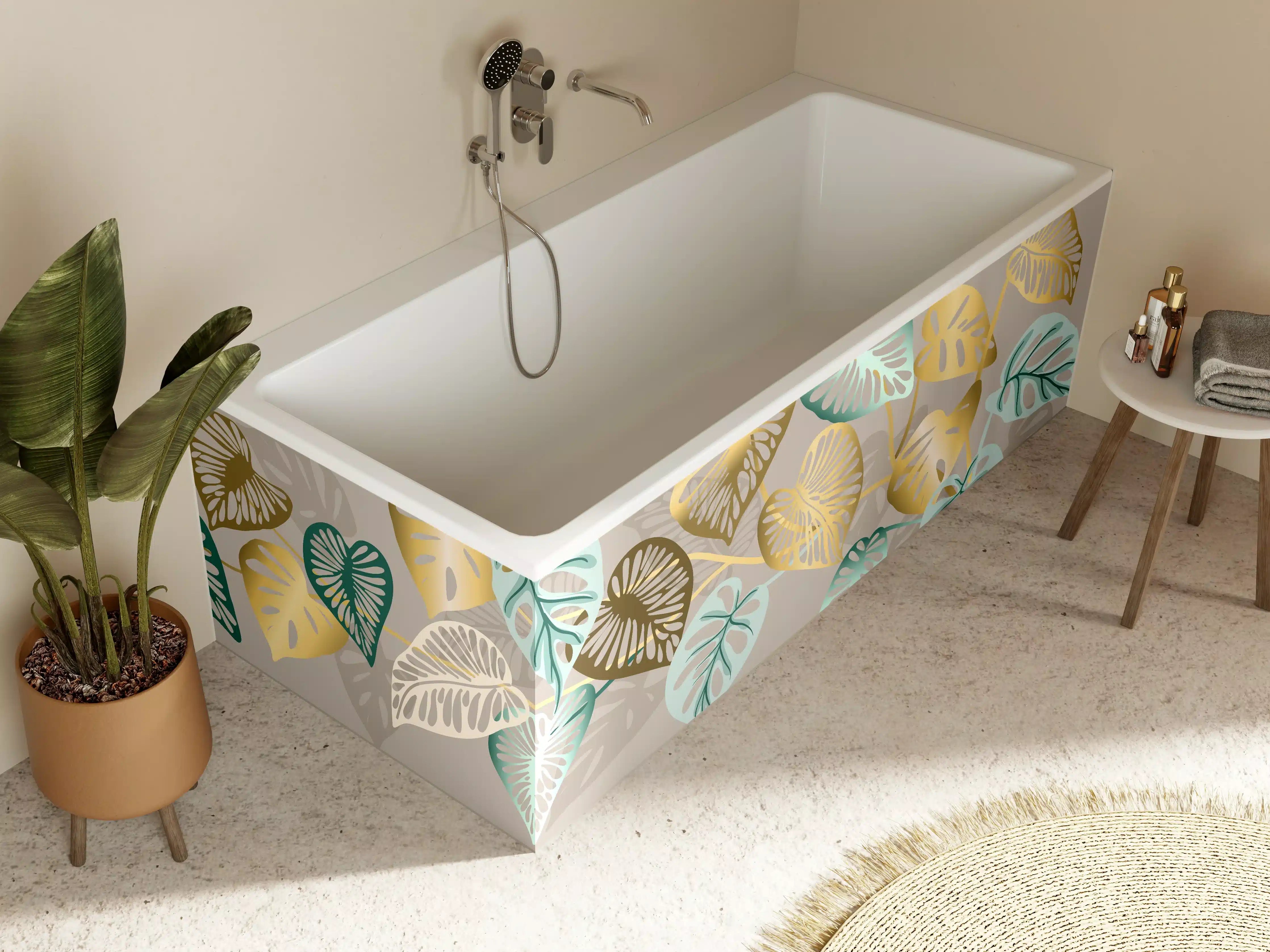 Badewannen-Rückwand - Gold-Beige Blätter-Muster-Dekor