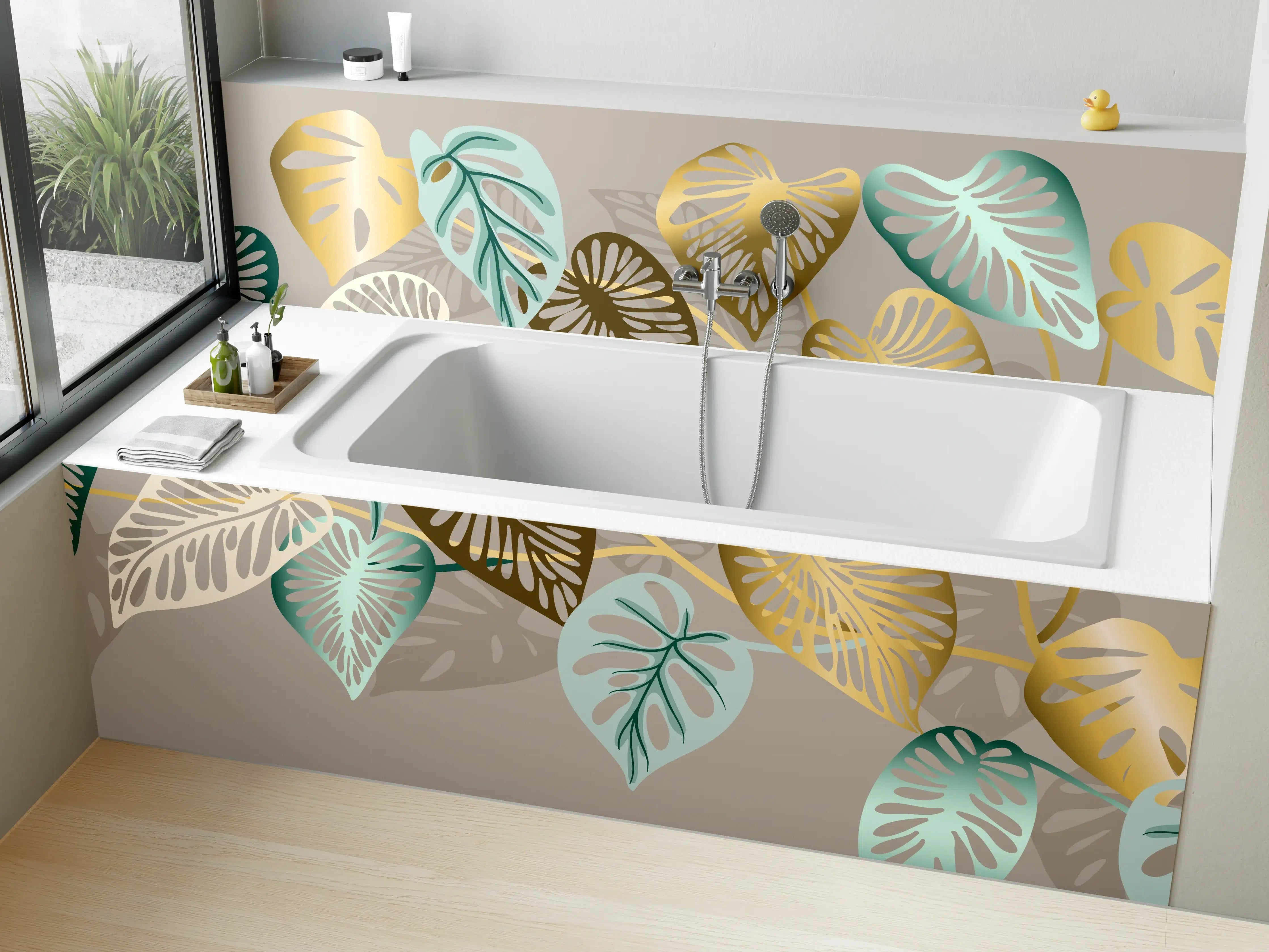 Badewannen-Rückwand - Gold-Beige Blätter-Muster-Dekor