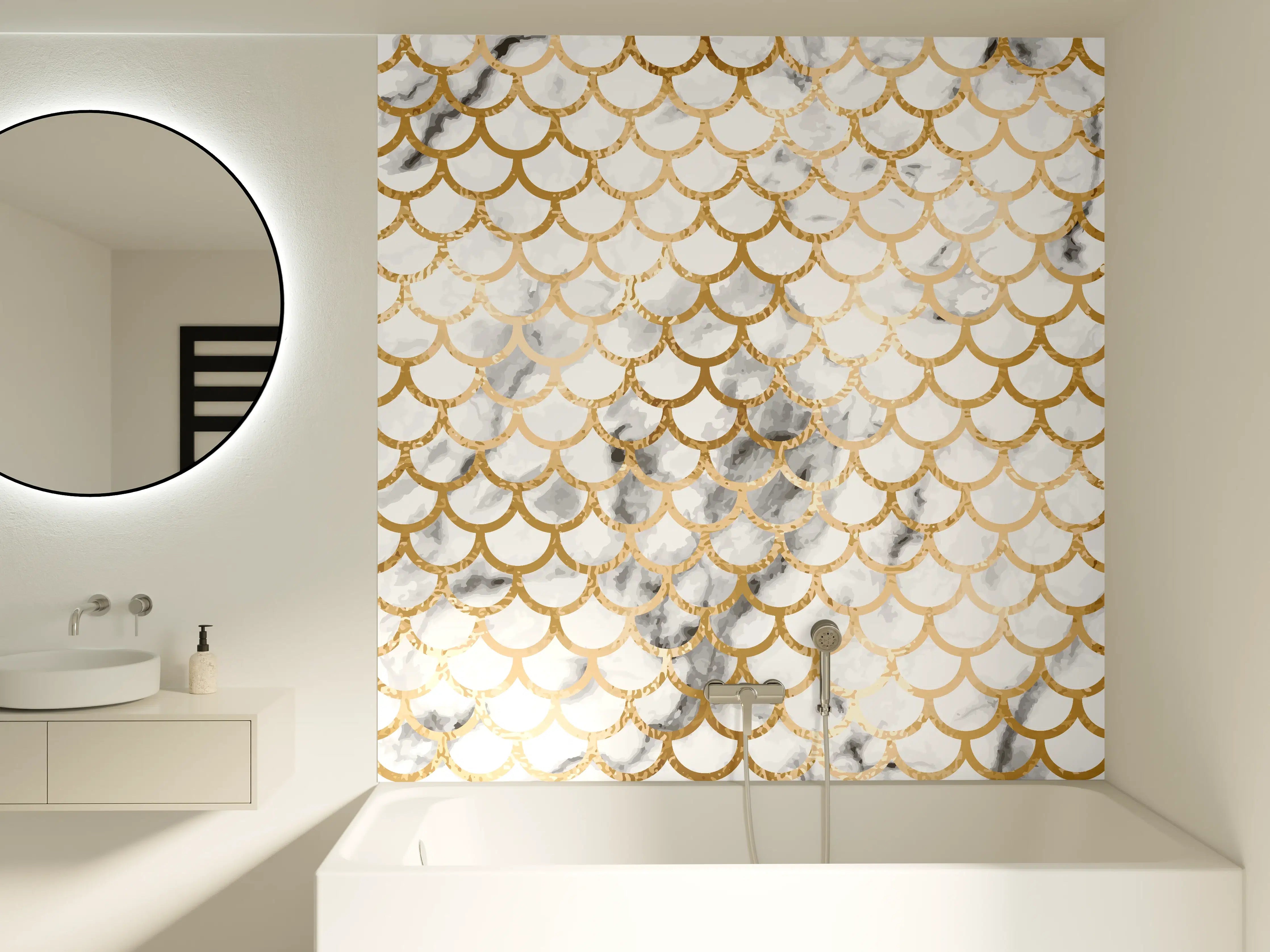 Badewannen-Rückwand - Gold Marmor Skala Muster