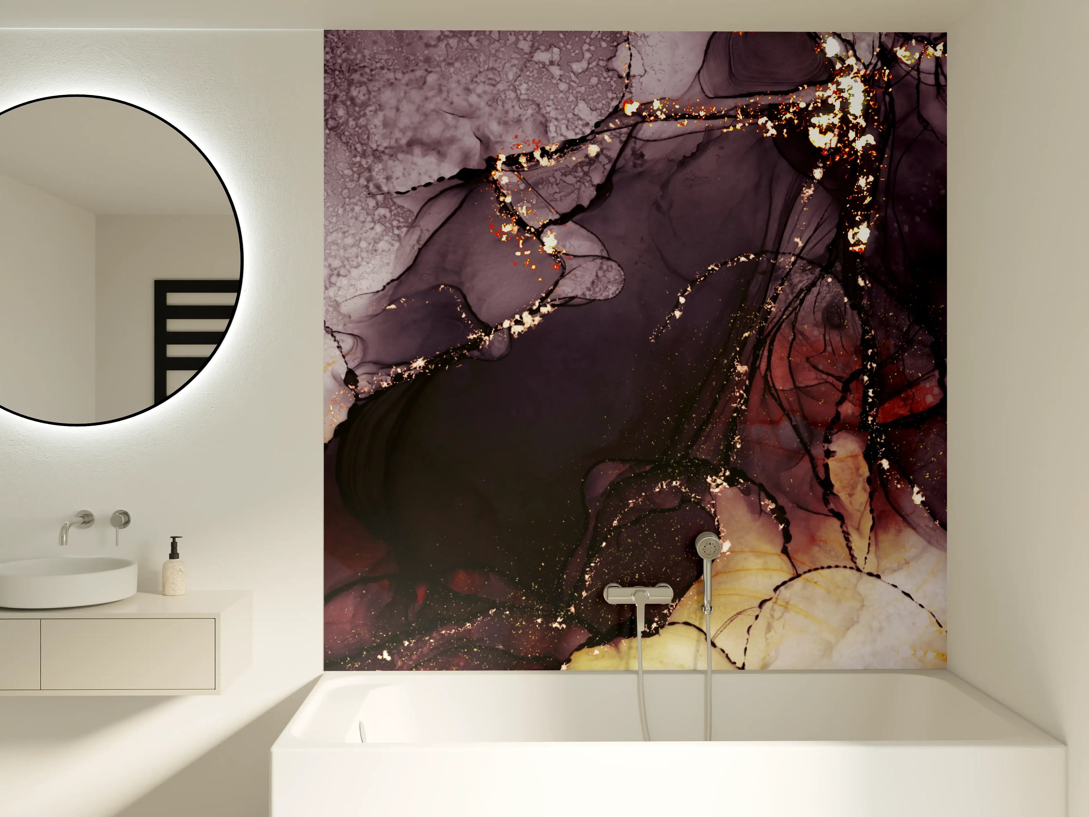 Badewannen-Rückwand - Gold-Schimmer Fluid Art Design
